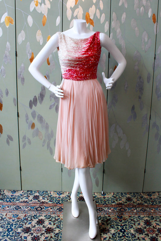 1970s Louis Feraud Haute Couture Hand Pleated Pink Silk Chiffon