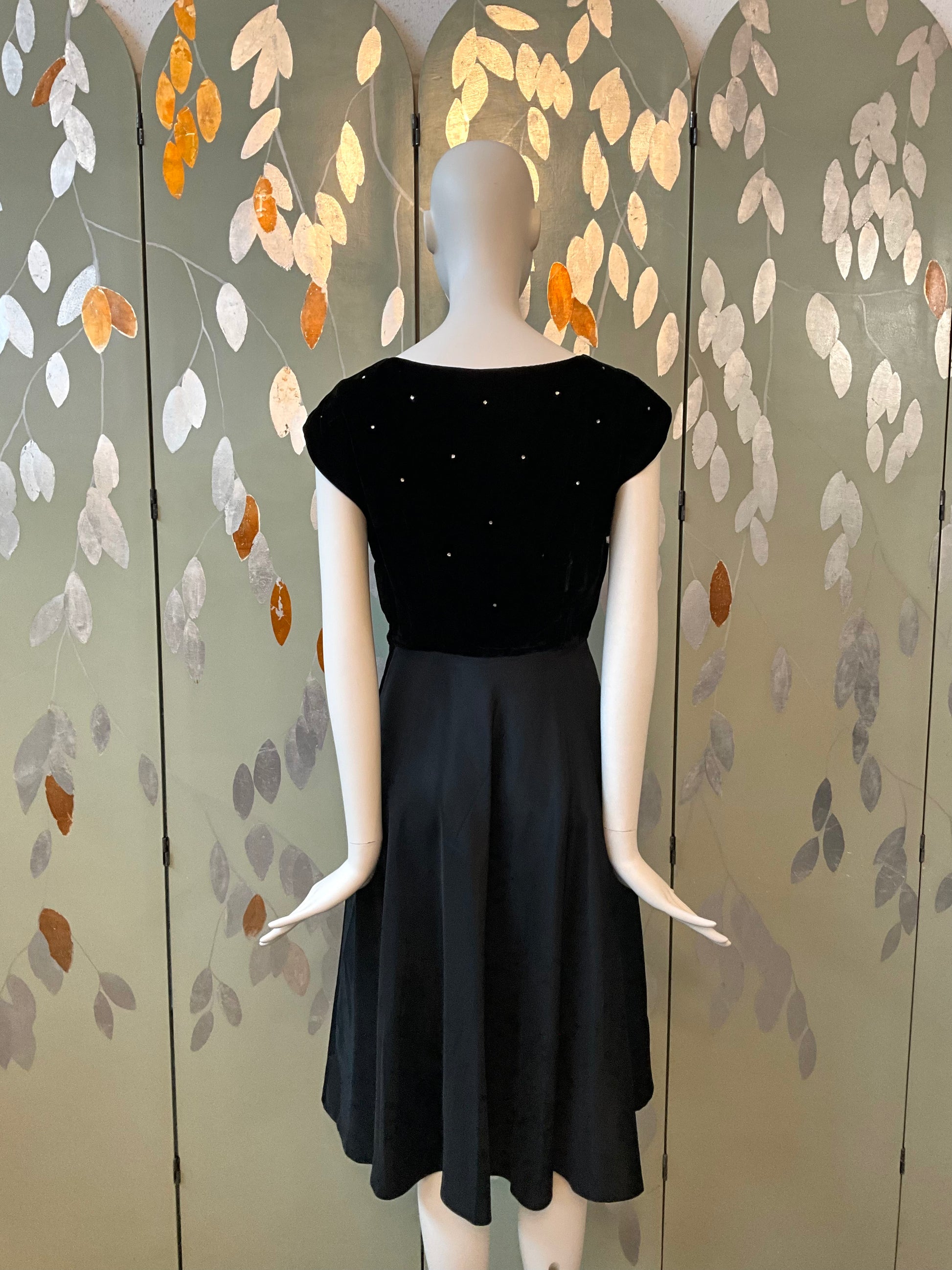 Vintage 1950s Black Velvet Rhinestone Cocktail Dress, Small Ian Drummond Vintage Vintage 1950s Black Velvet Rhinestone Cocktail Dress, Small Ian Drummond Vintage