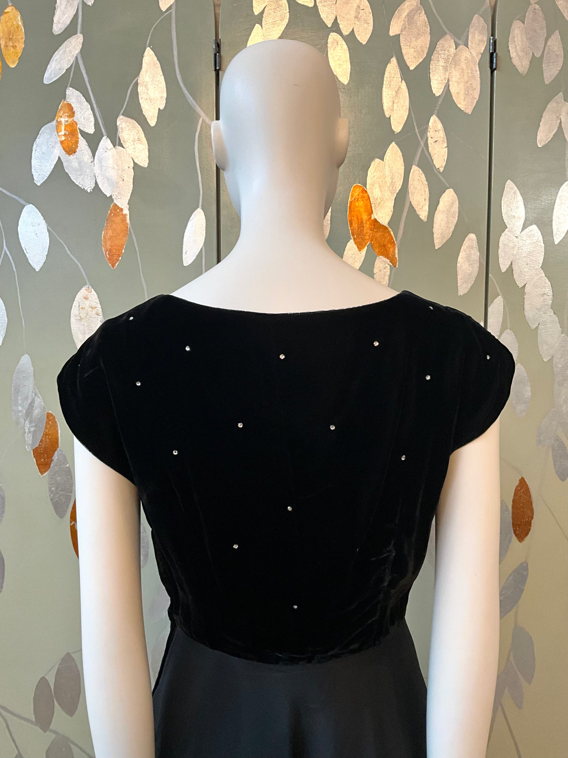 Vintage 1950s Black Velvet Rhinestone Cocktail Dress, Small Ian Drummond Vintage Vintage 1950s Black Velvet Rhinestone Cocktail Dress, Small Ian Drummond Vintage