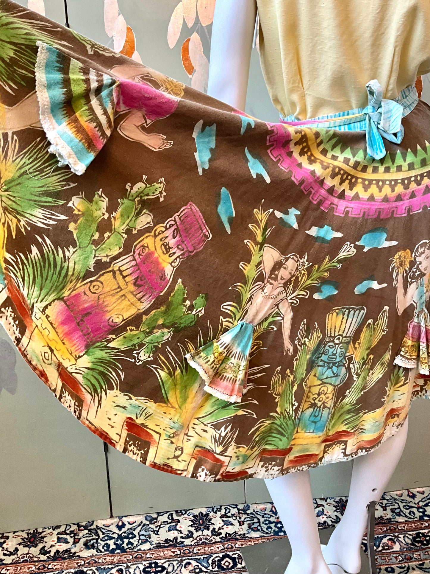 Colorful skirt with a fantasy design on a plain background