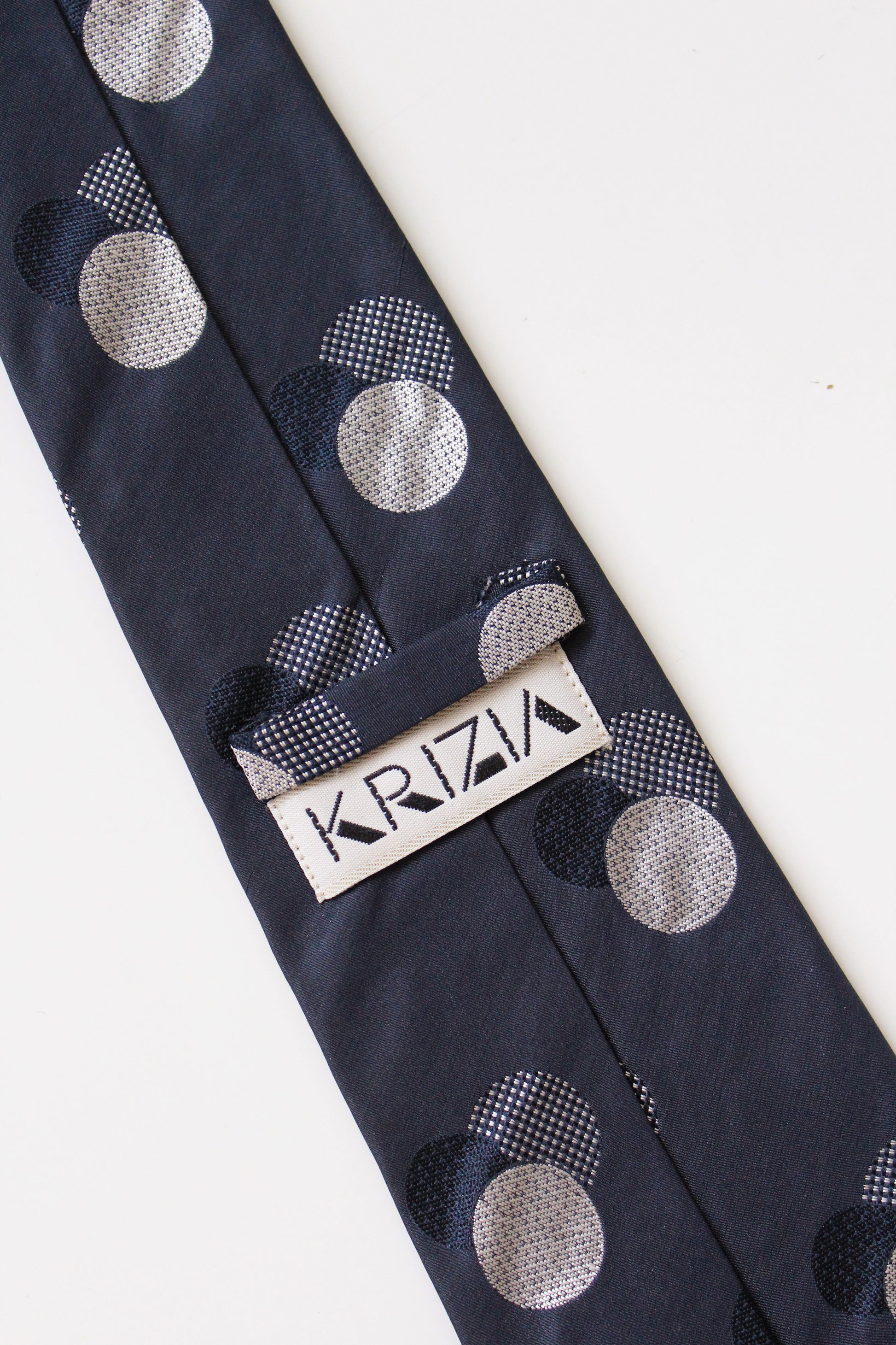1990s Krizia Grey And Blue Polka Dot Silk Designer  Tie