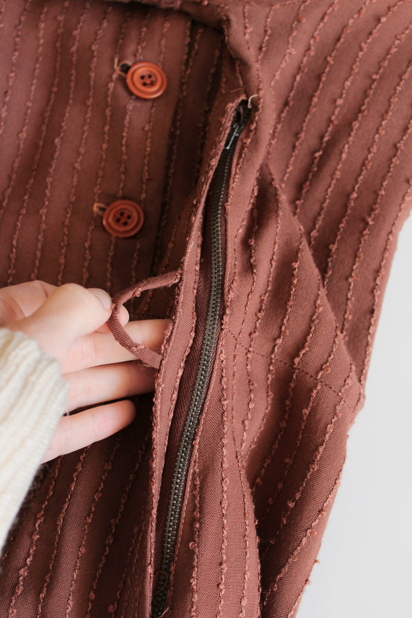 1940s Cinnamon Oversized Collar Short Sleeve Dress With Belt, Large