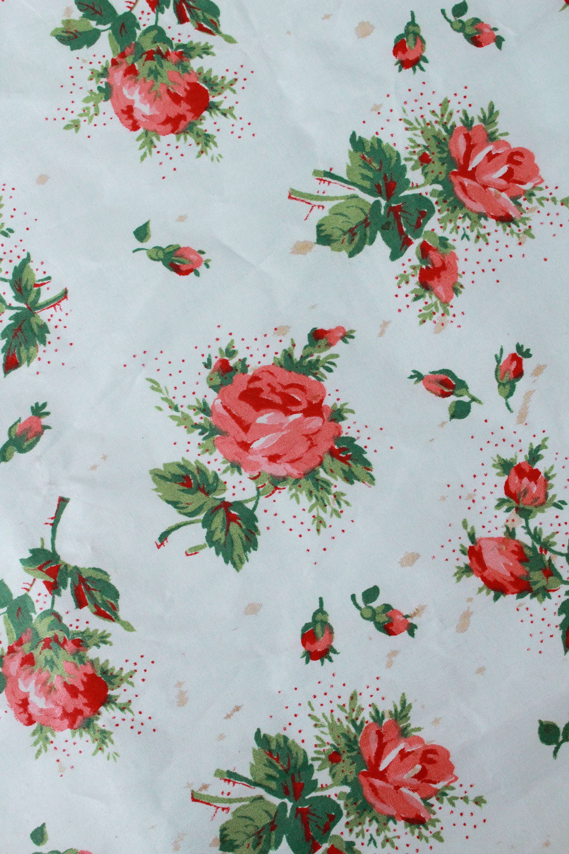 Vintage 1950s Polished Cotton Chintz Floral Print Fabric, 11.8 Yards