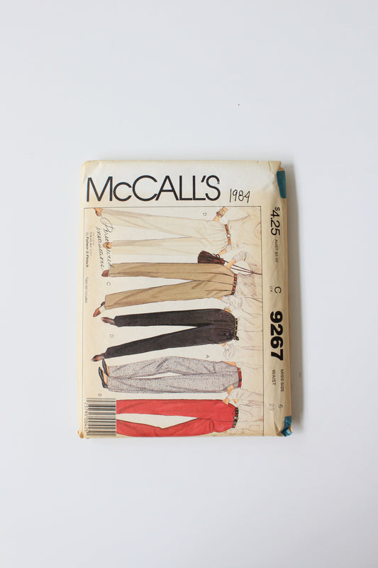 1980s Tailored Trousers McCall's 9267 Sewing Pattern, Uncut Size 6