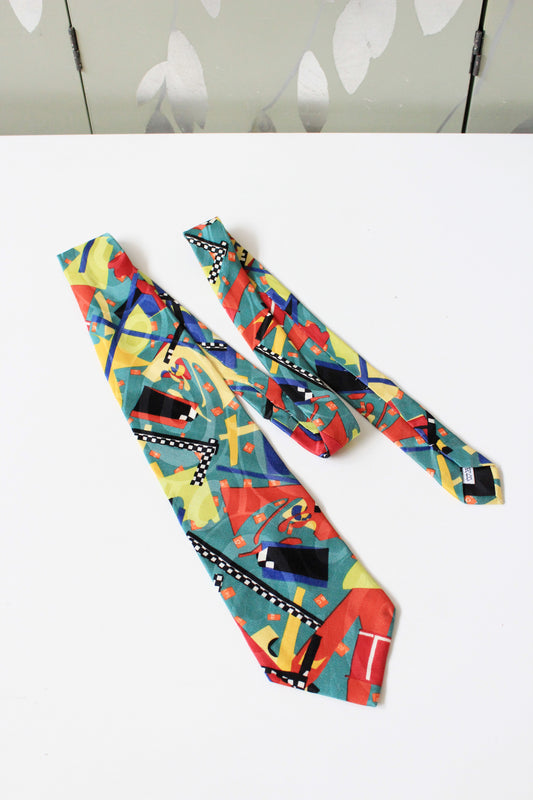 1990s Colourful Memphis Milano Silk Designer Tie In An Abstract Print