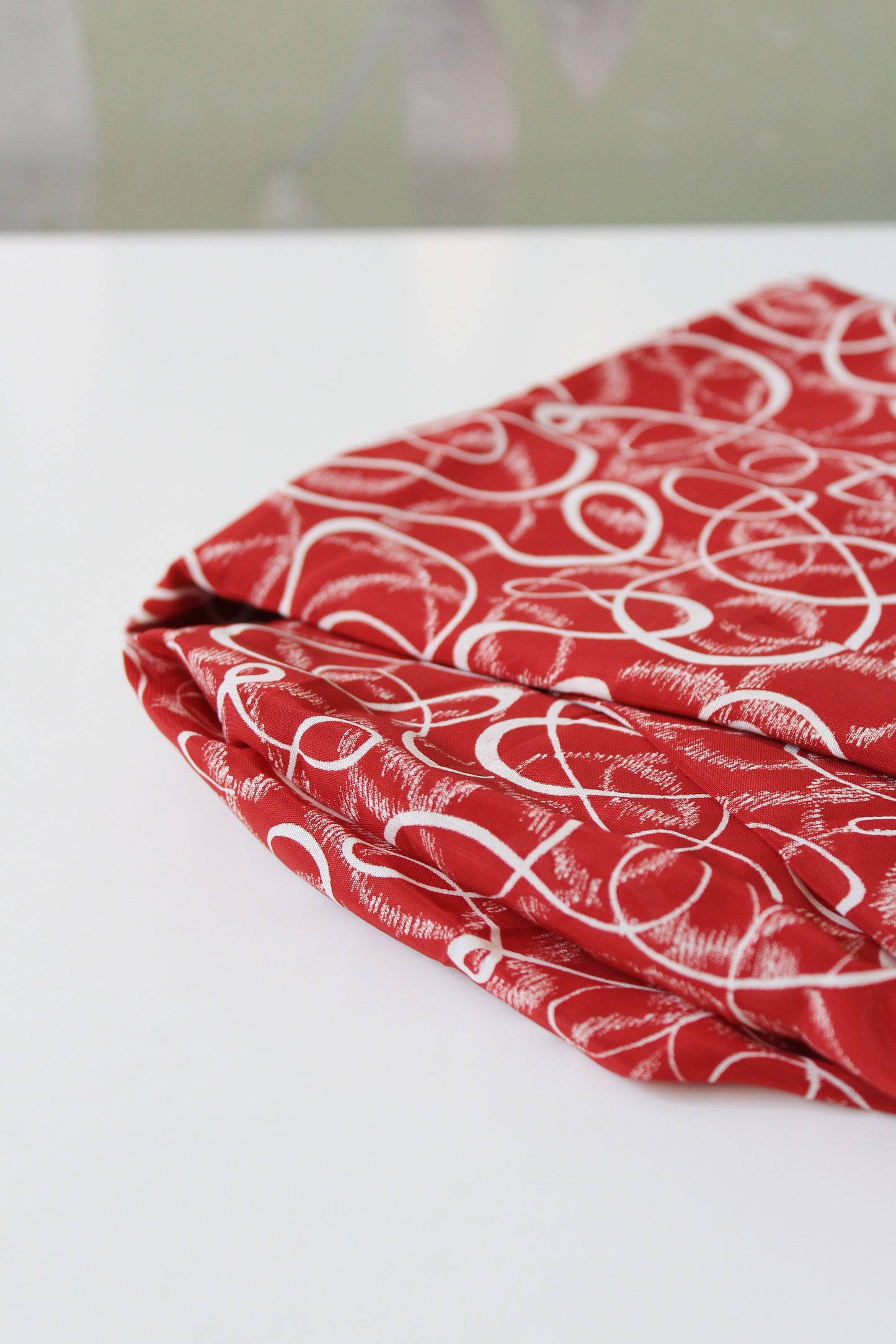 1940s Red And White Swirl Print Rayon Sewing Fabric, 3.1 Yards