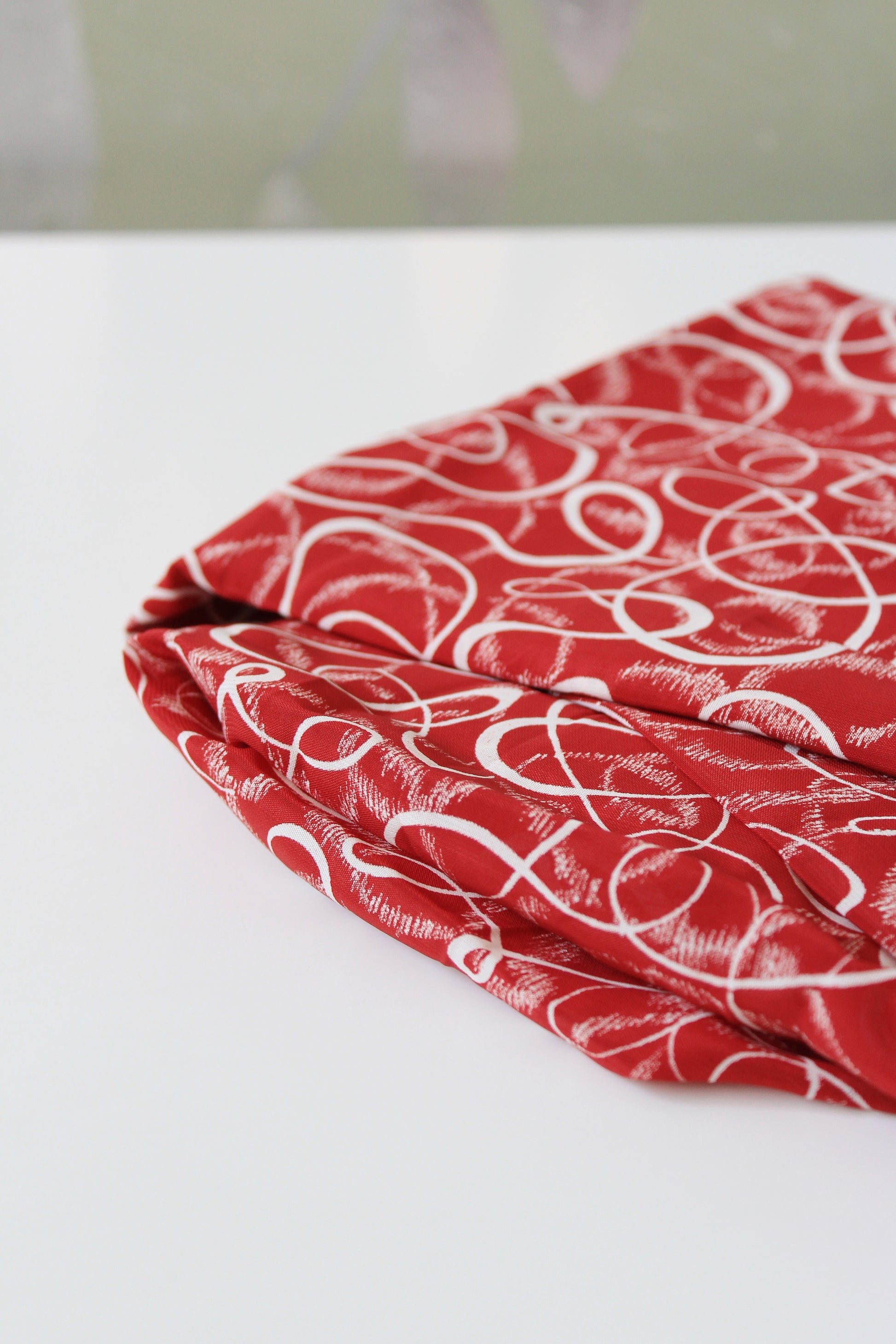1940s Red And White Swirl Print Rayon Sewing Fabric, 3.1 Yards
