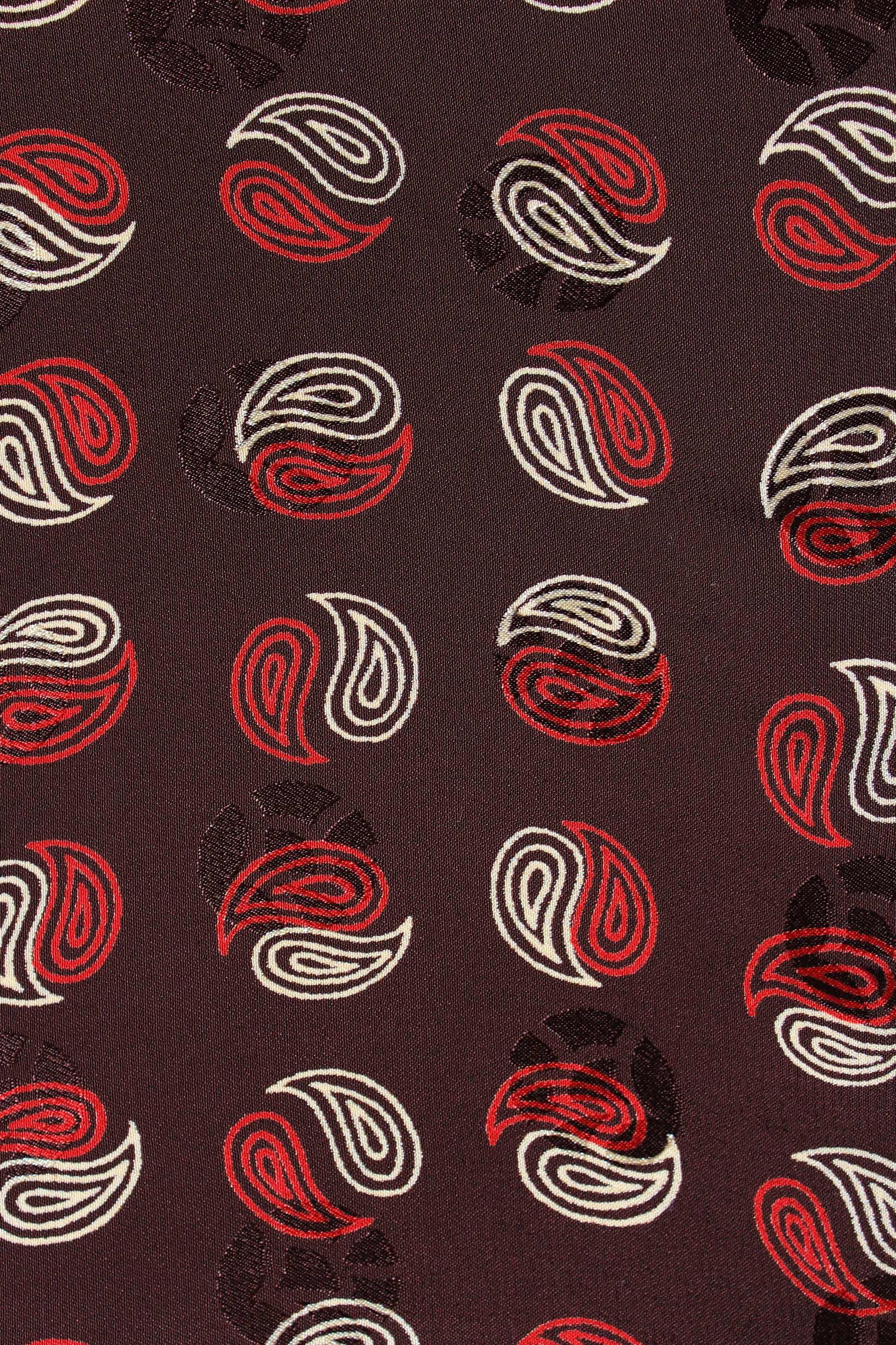 1940s Brown  with Red/ Cream Yin And Yang Silk Pocket Square