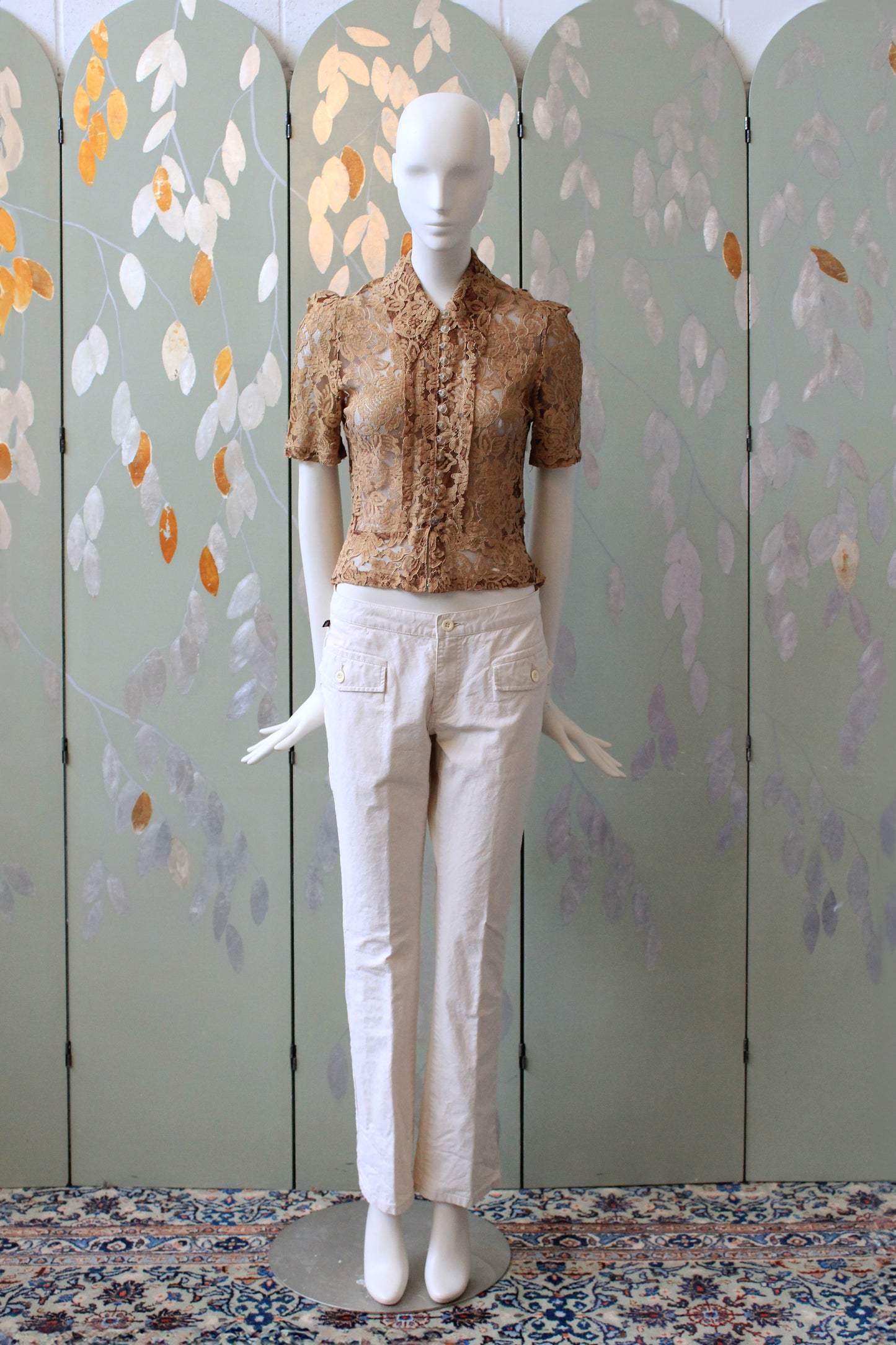 Early 2000s Cream Low Rise Straight leg Pants, Small