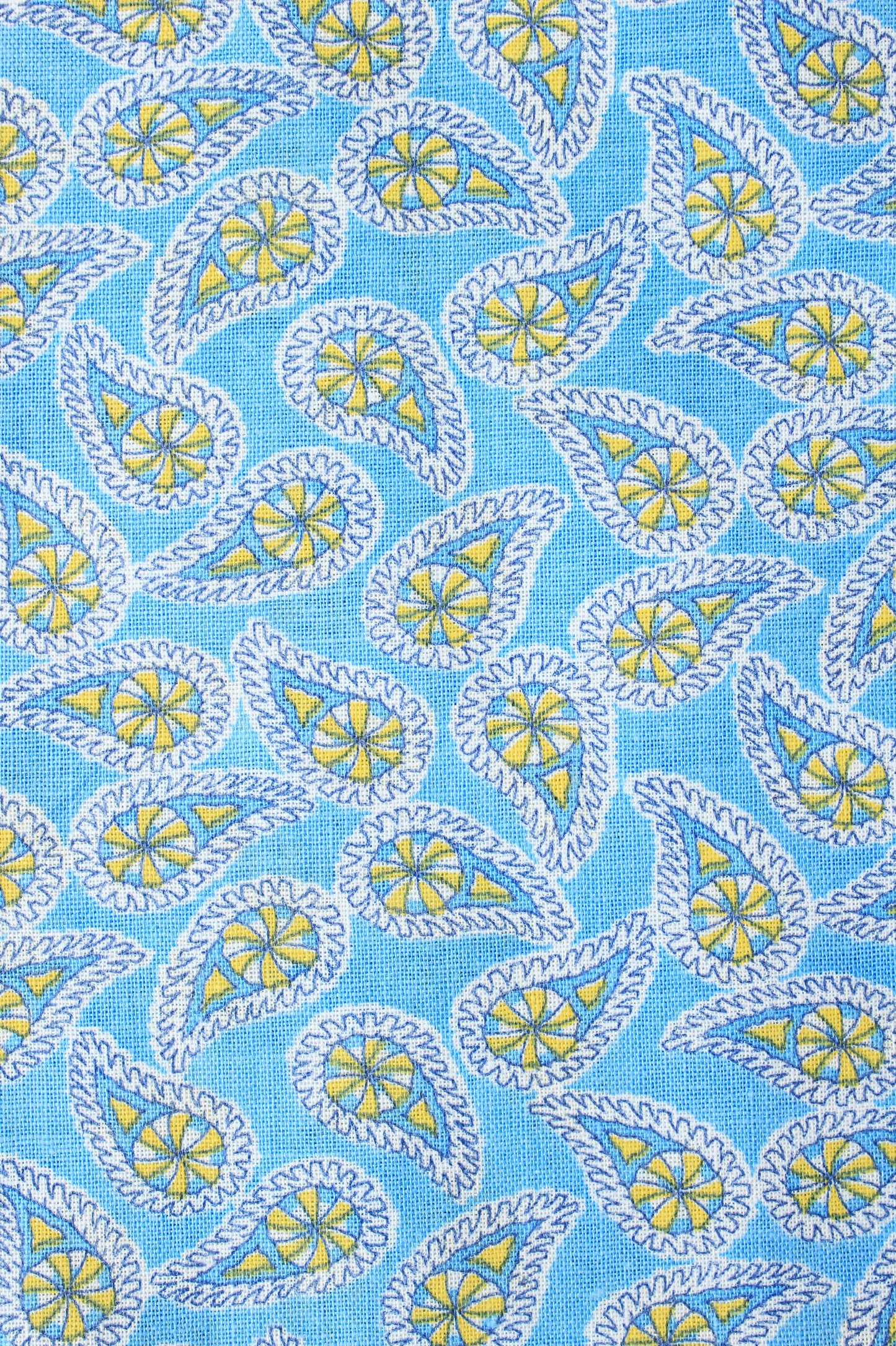 1940s Light Blue And Yellow Paisley Feedsack, Vintage Summer Sewing/Quilting Fabric