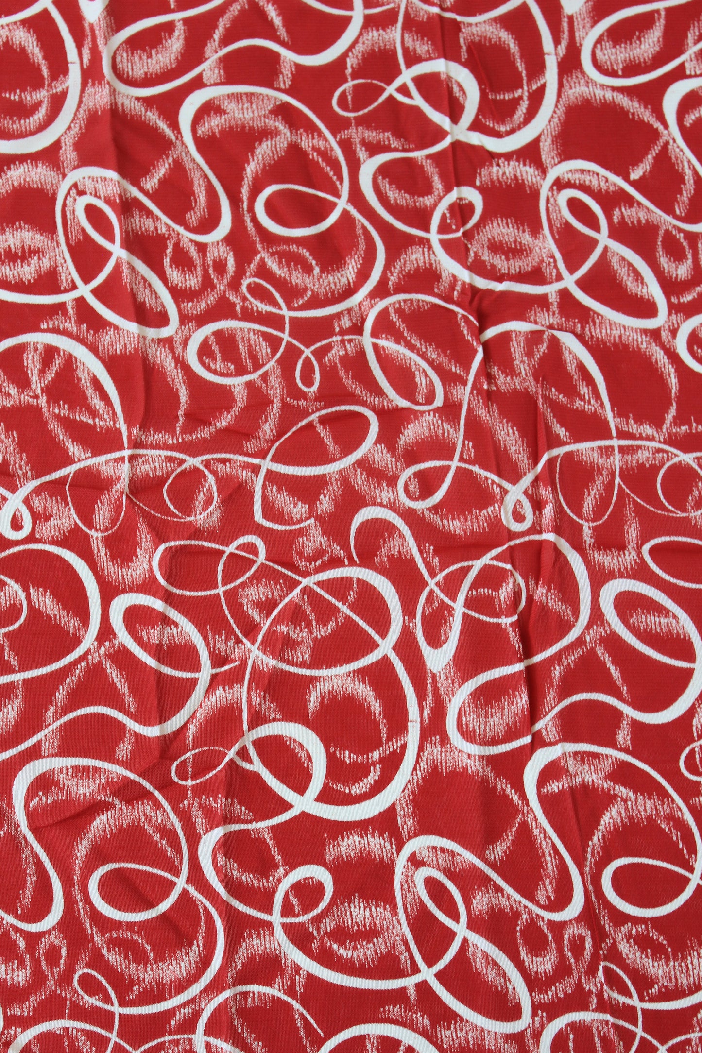 1940s Red And White Swirl Print Rayon Sewing Fabric, 3.1 Yards