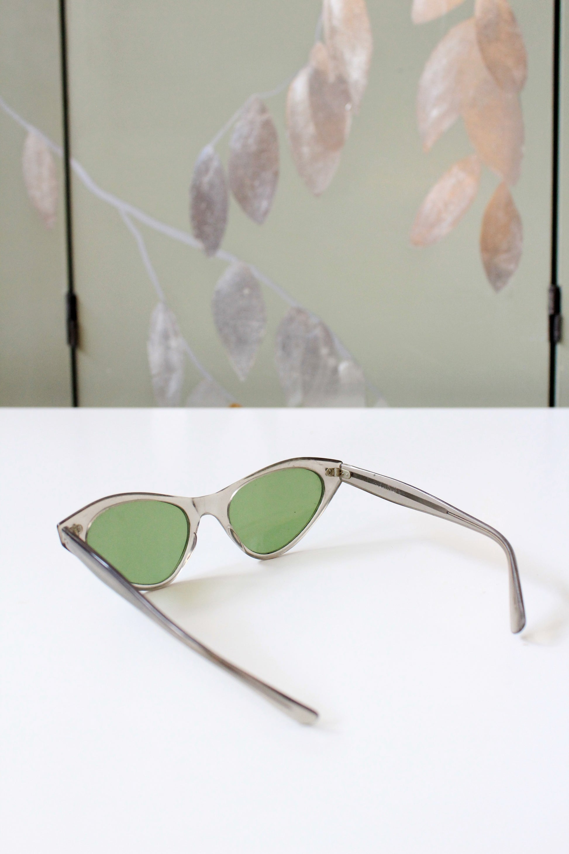 1950s Grey Translucent Cat Eye Sunglasses With Green Lenses 
