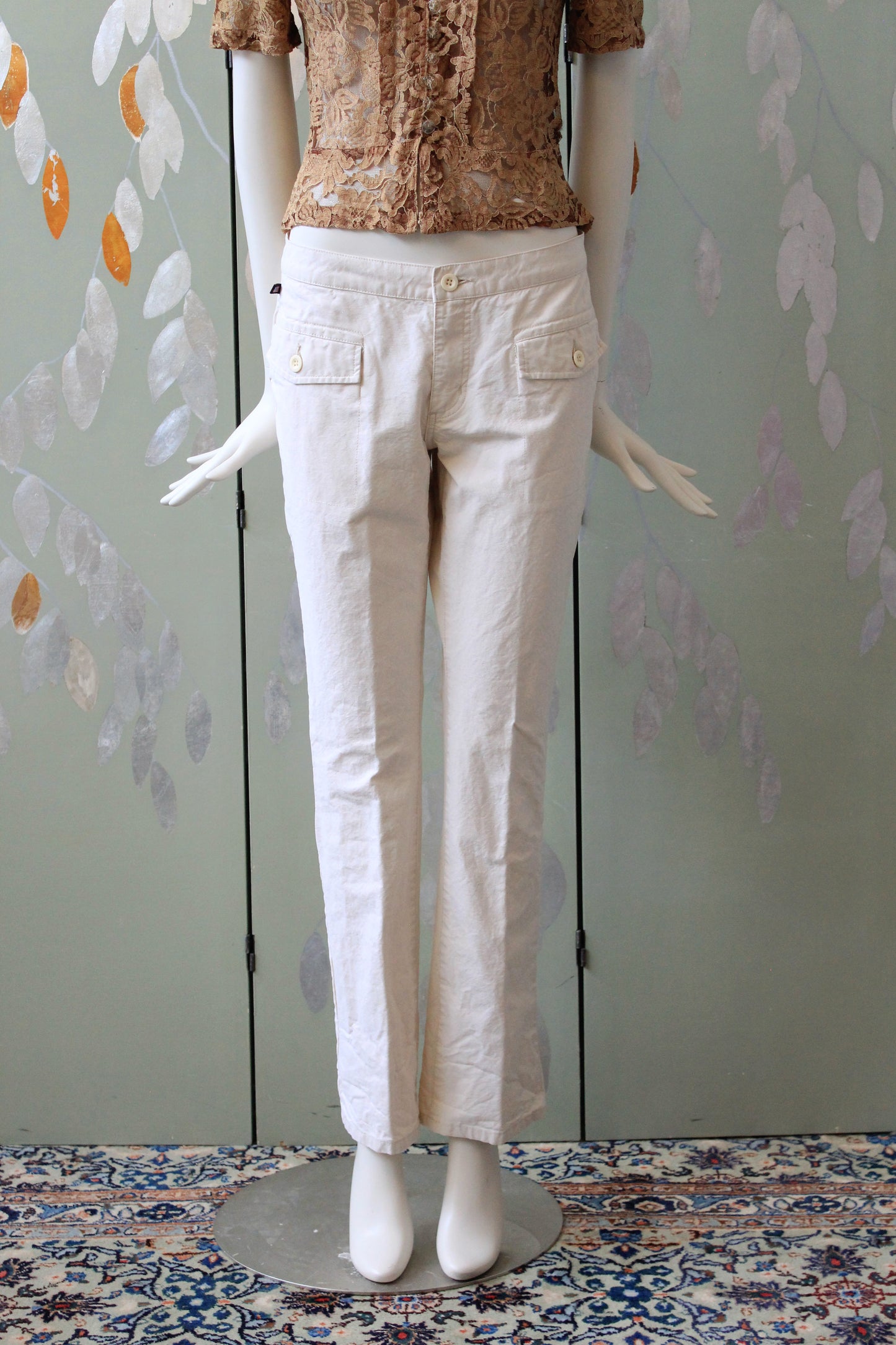 Early 2000s Cream Low Rise Straight leg Pants, Small
