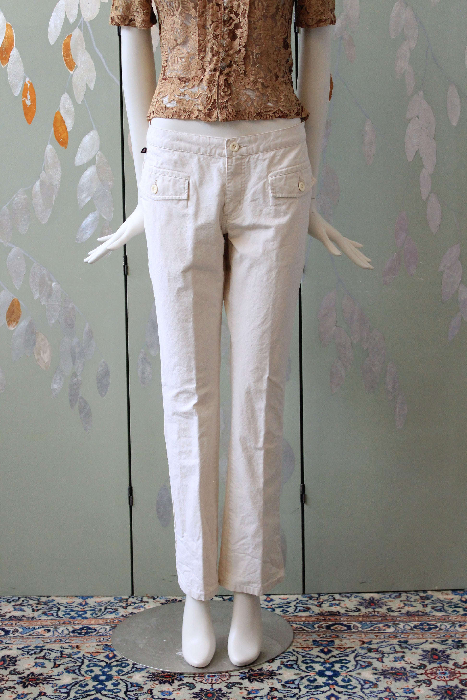 Early 2000s Cream Low Rise Straight leg Pants, Small