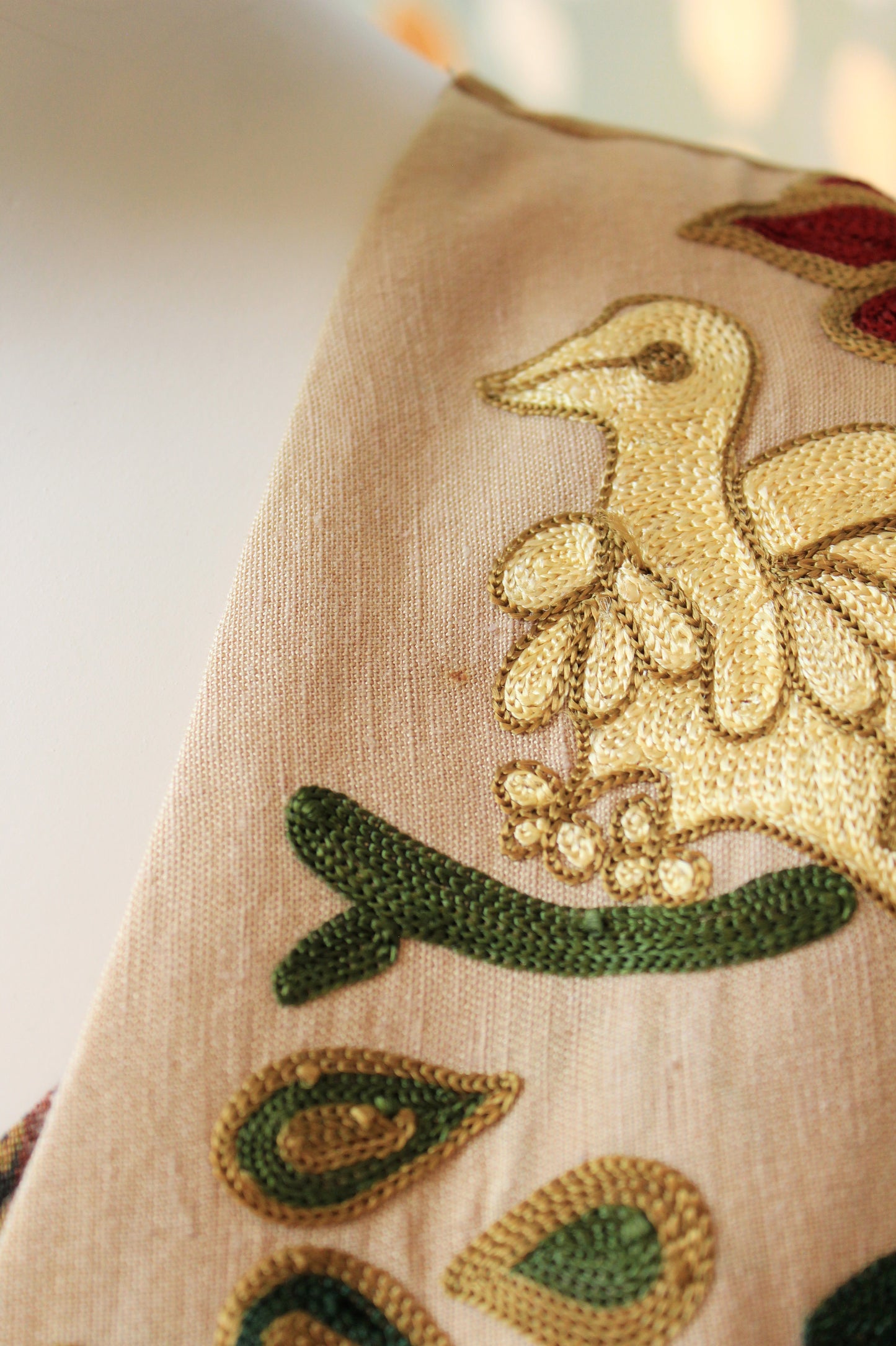 Whimsical Cream Floral and Bird Embroidered Vest, Made In India, Large