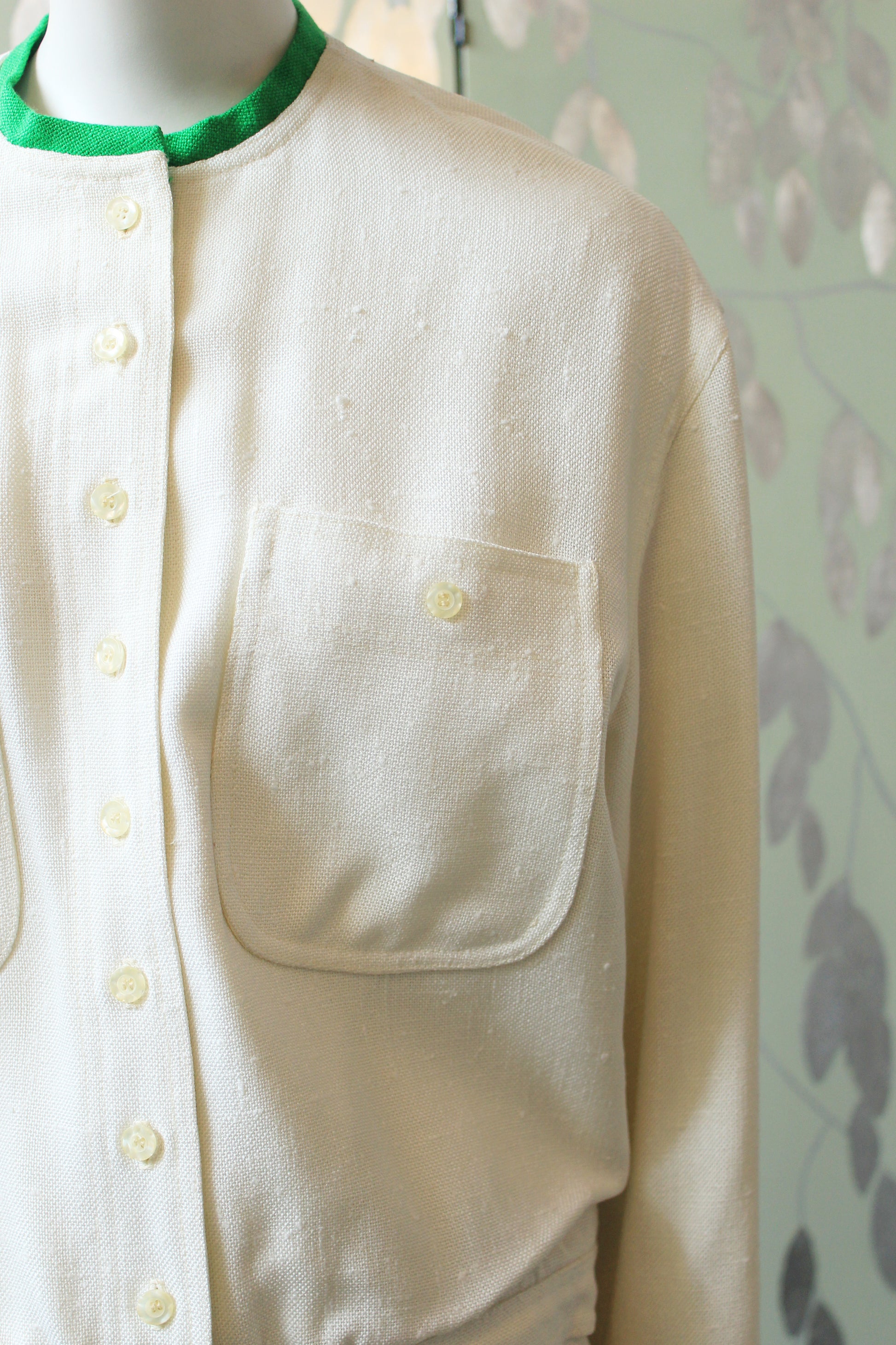 1970s/80s Sporty Anne Klein White/Green Skirt And Jacket 2 PC Matching Set, Large