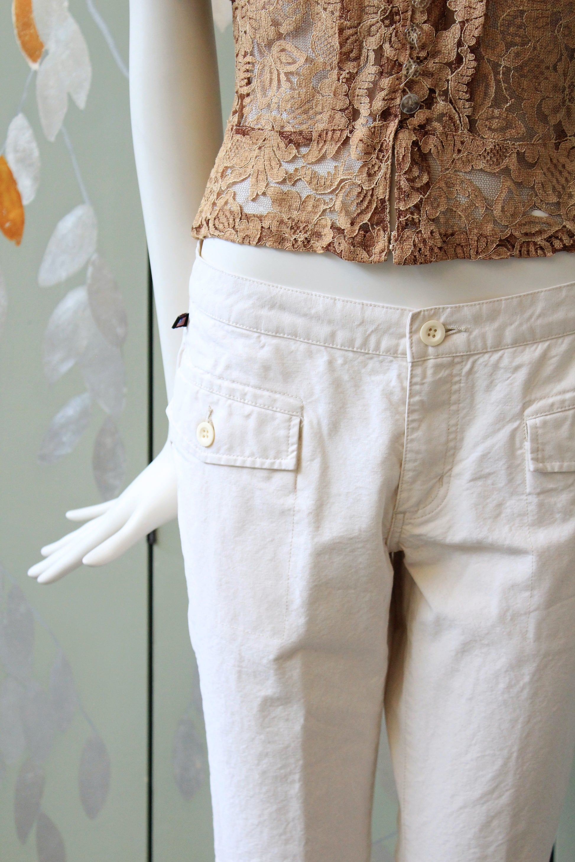 Early 2000s Cream Low Rise Straight leg Pants, Small
