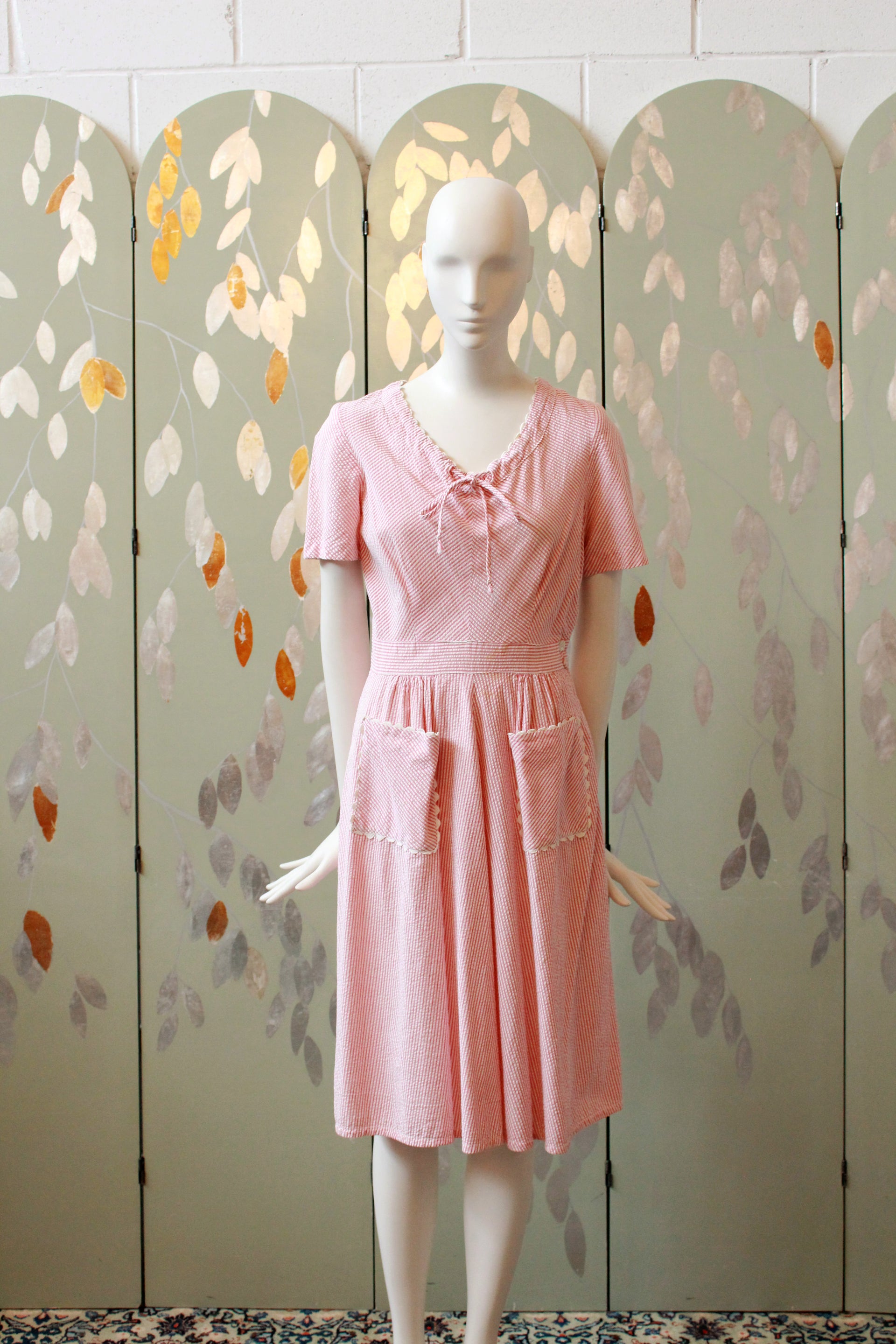 1940s Pink And White Striped Seersucker Dress, Small – Ian Drummond Vintage