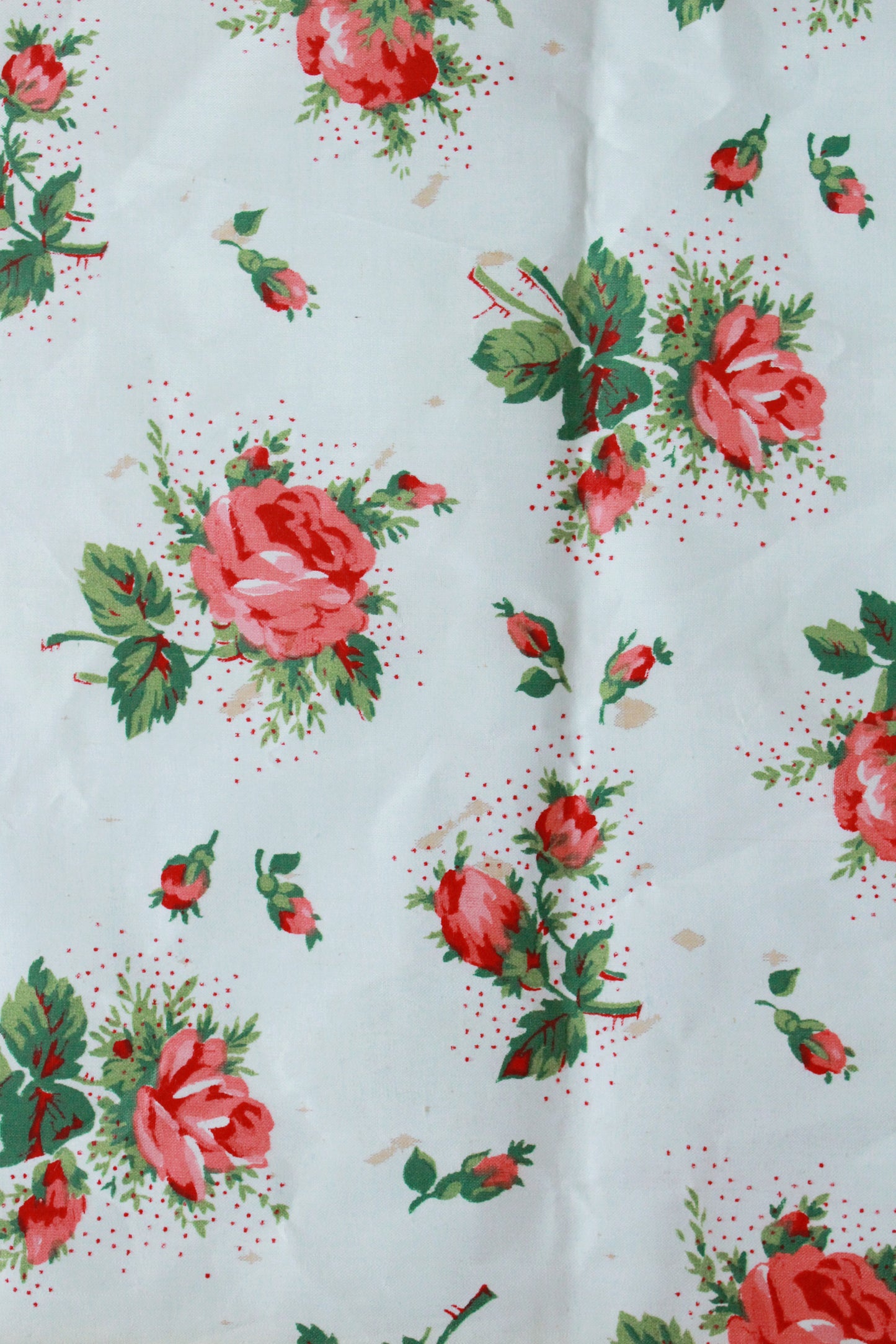 Vintage 1950s Polished Cotton Chintz Floral Print Fabric, 11.8 Yards