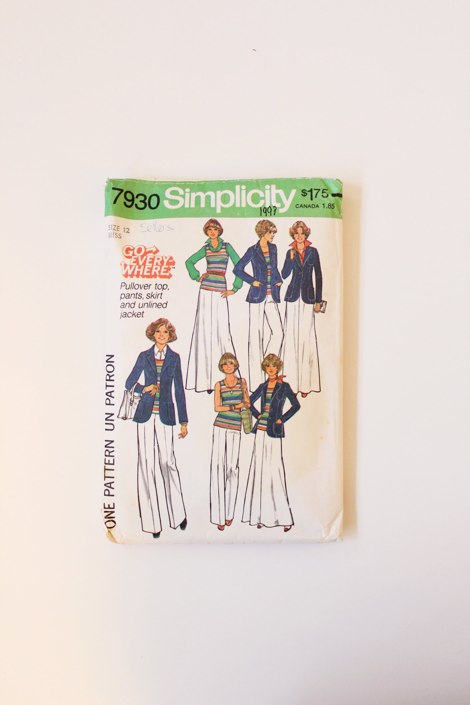 1970s Pants/Skirt/Top/Jacket Simplicity 7930 Sewing Pattern, Cut, Size 12