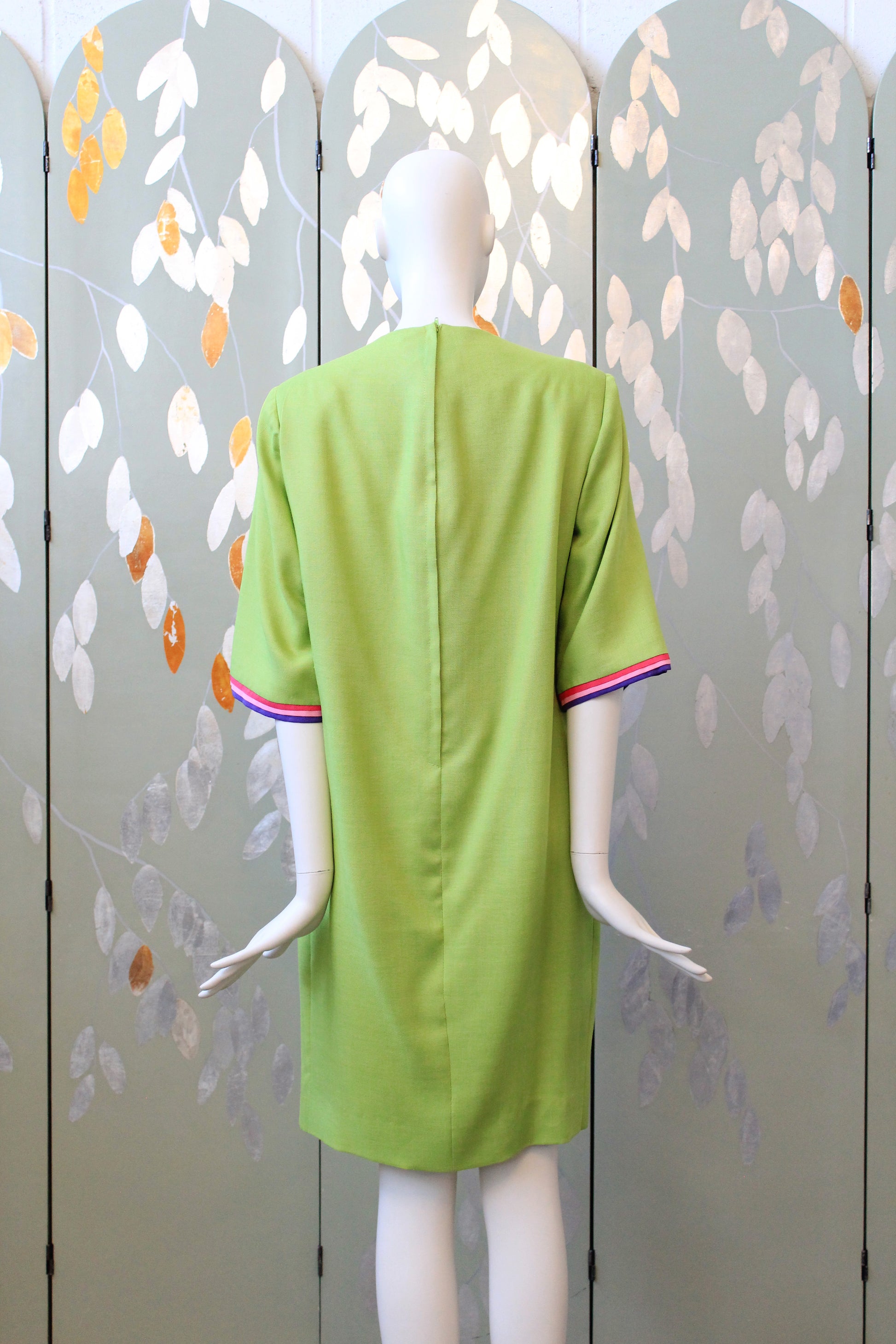 1980s Lime Green Colour Block Circle Shift Dress, Large