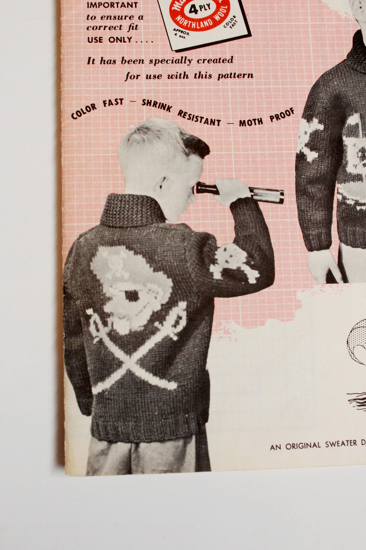 1950s Mary Maxim Boys Or Girls 4 ply Kitting Pattern 472, Pirate Cardigan