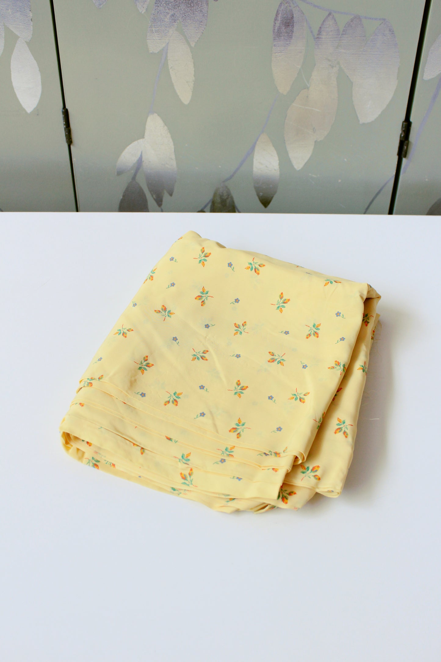 1940s Butter Yellow Small Ditsy Floral Print Rayon Sewing Fabric, 7 Yards