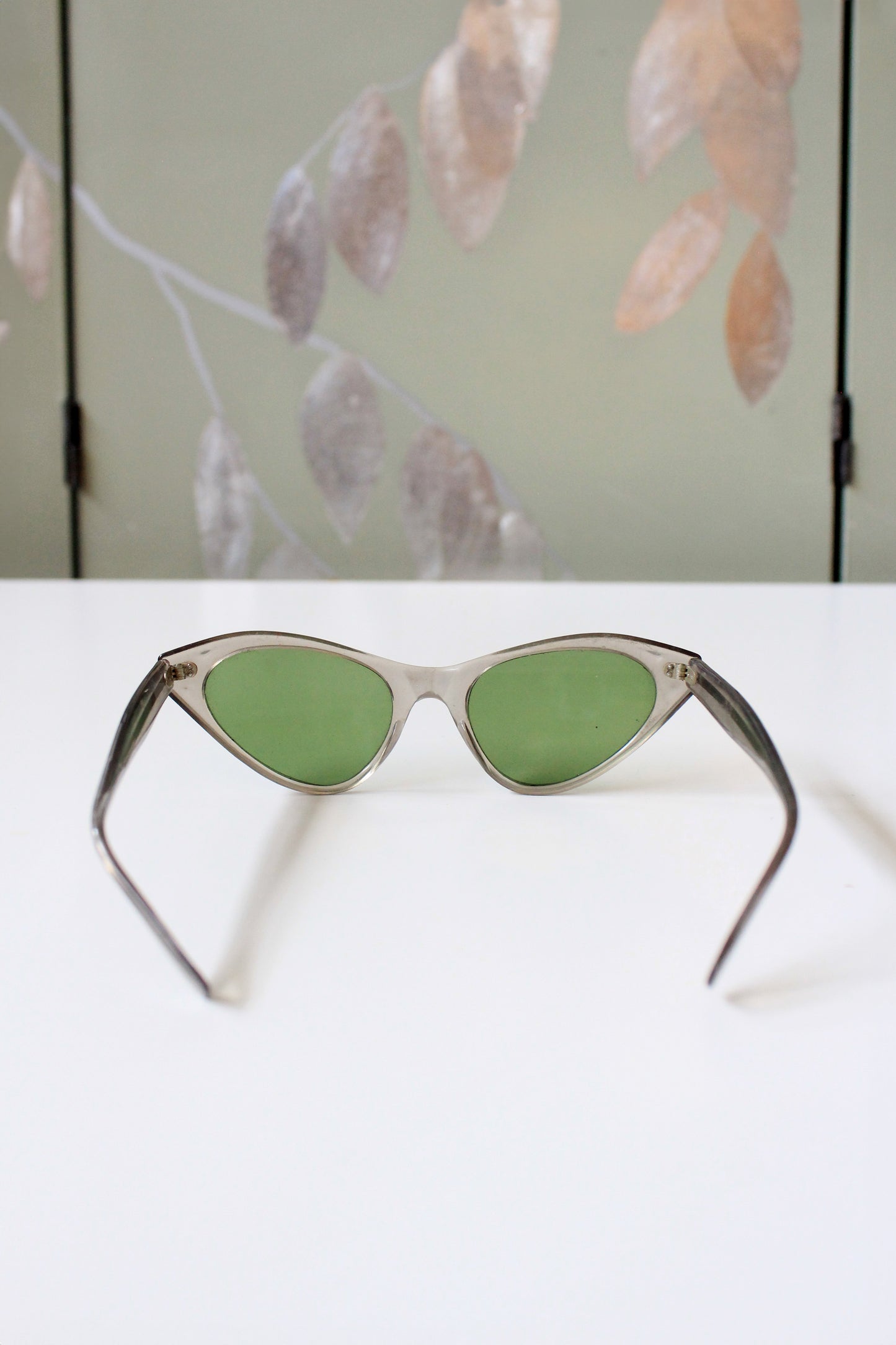 1950s Grey Translucent Cat Eye Sunglasses With Green Lenses 