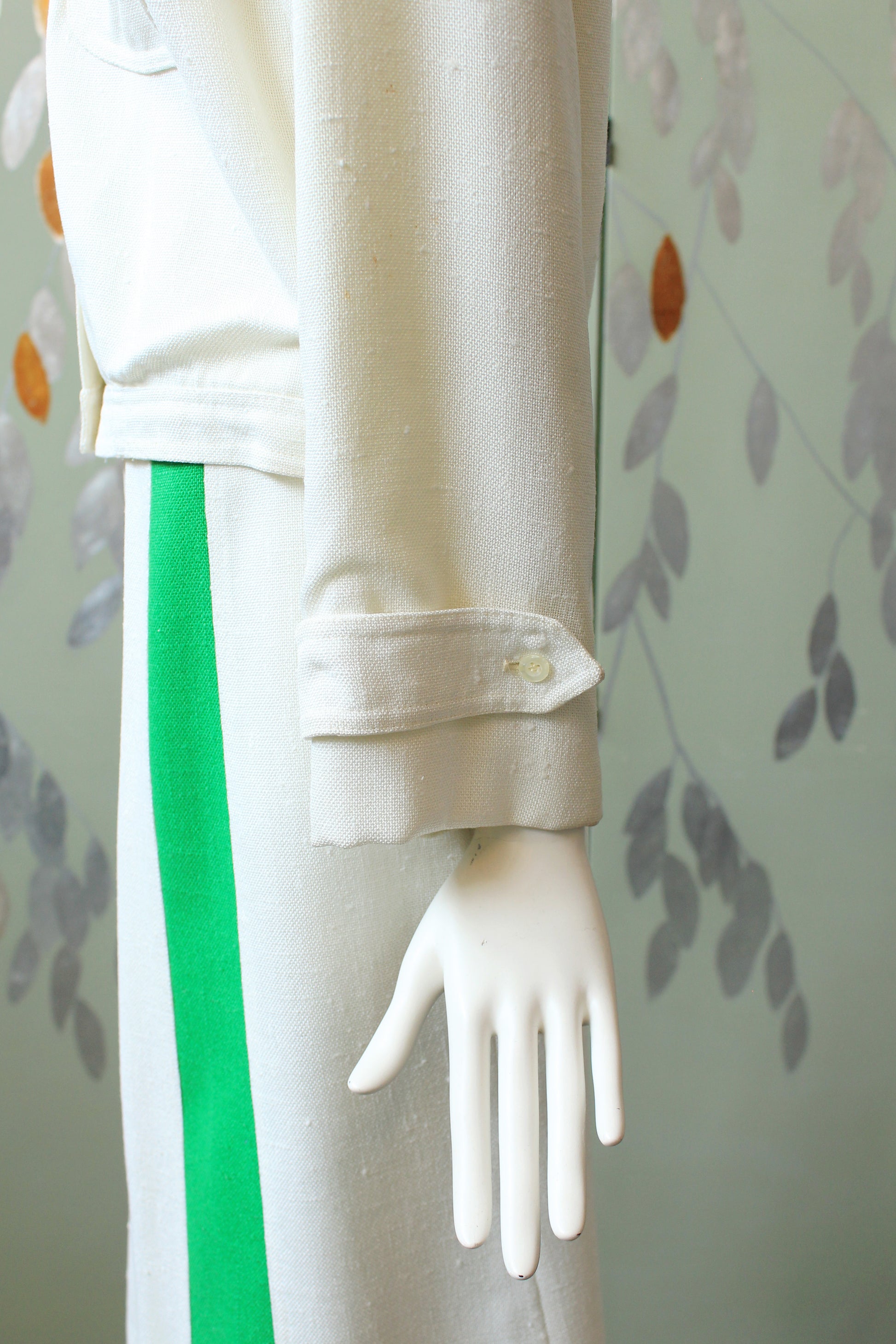 1970s/80s Sporty Anne Klein White/Green Skirt And Jacket 2 PC Matching Set, Large