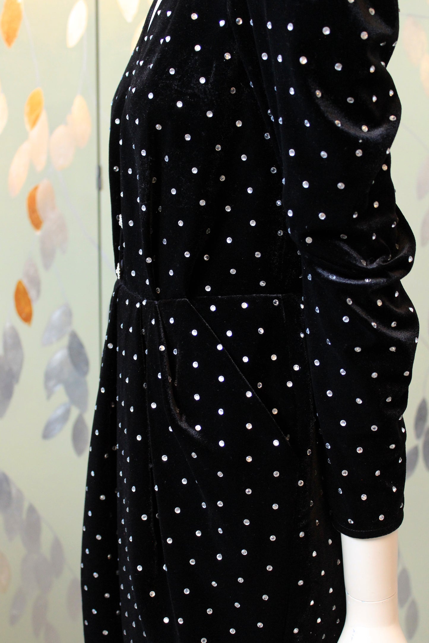 Self Portrait Black Puff Sleeve Diamanté Velvet Dress, XS