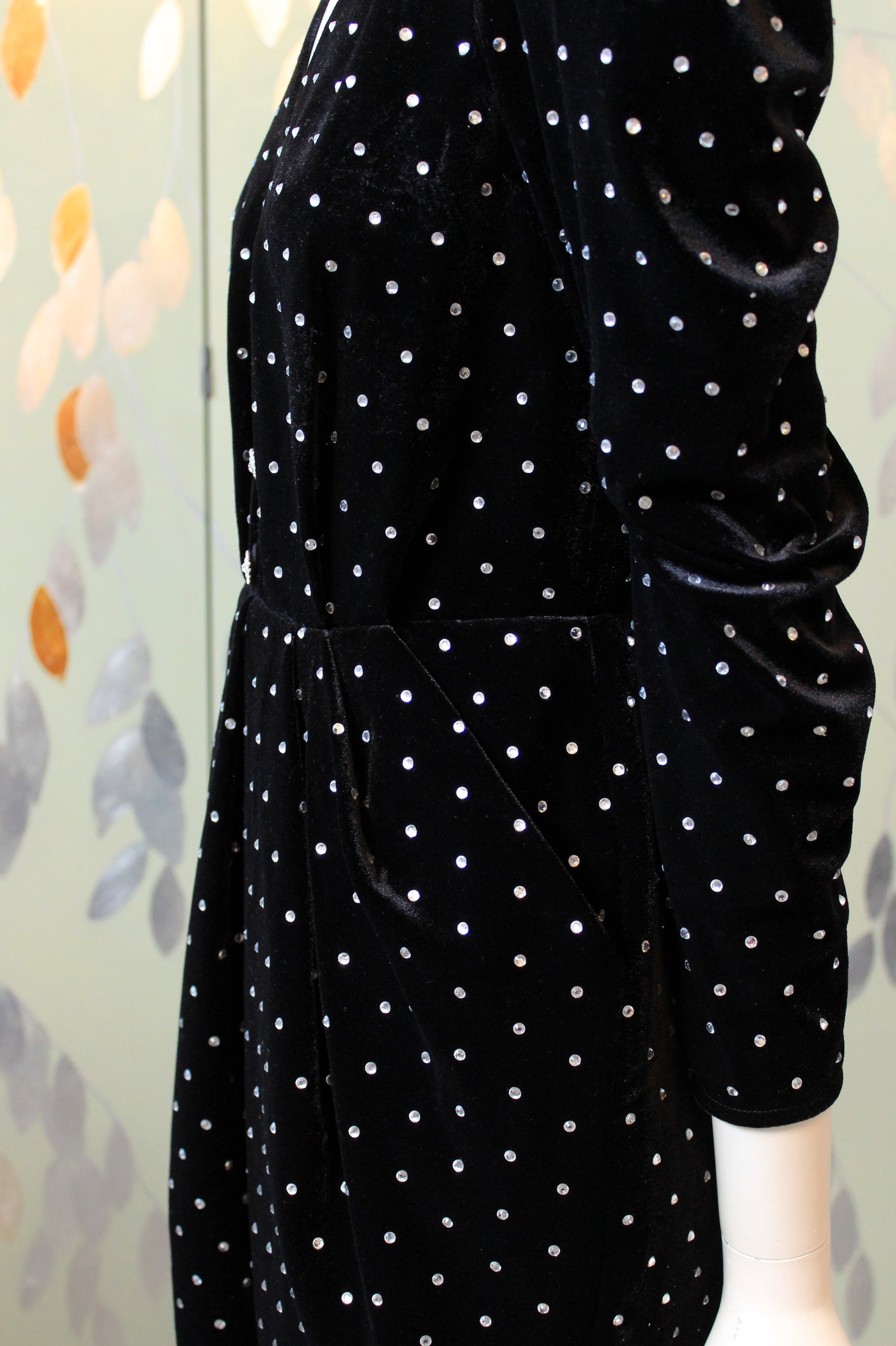 Self Portrait Black Puff Sleeve Diamanté Velvet Dress, XS