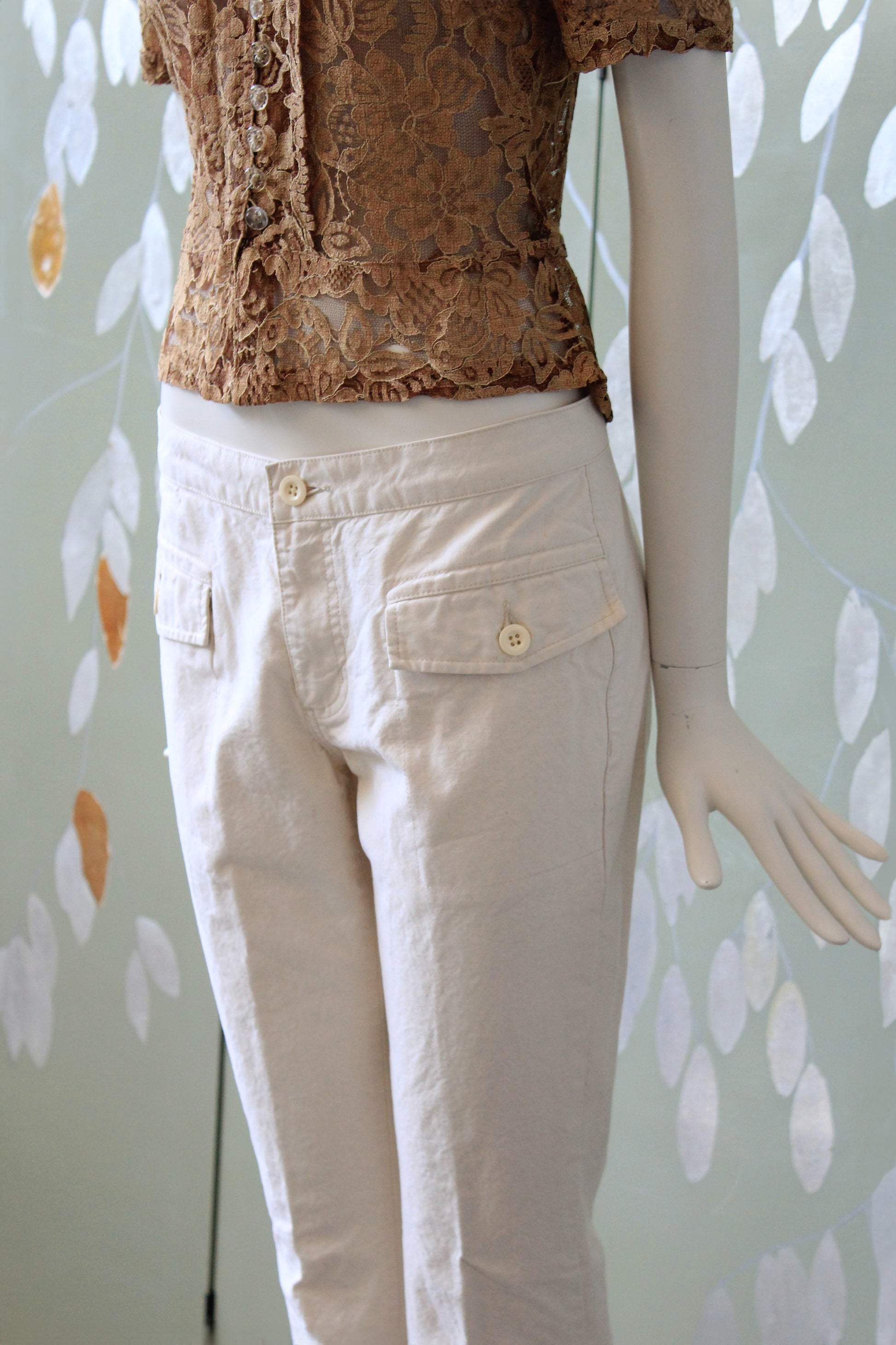 Early 2000s Cream Low Rise Straight leg Pants, Small