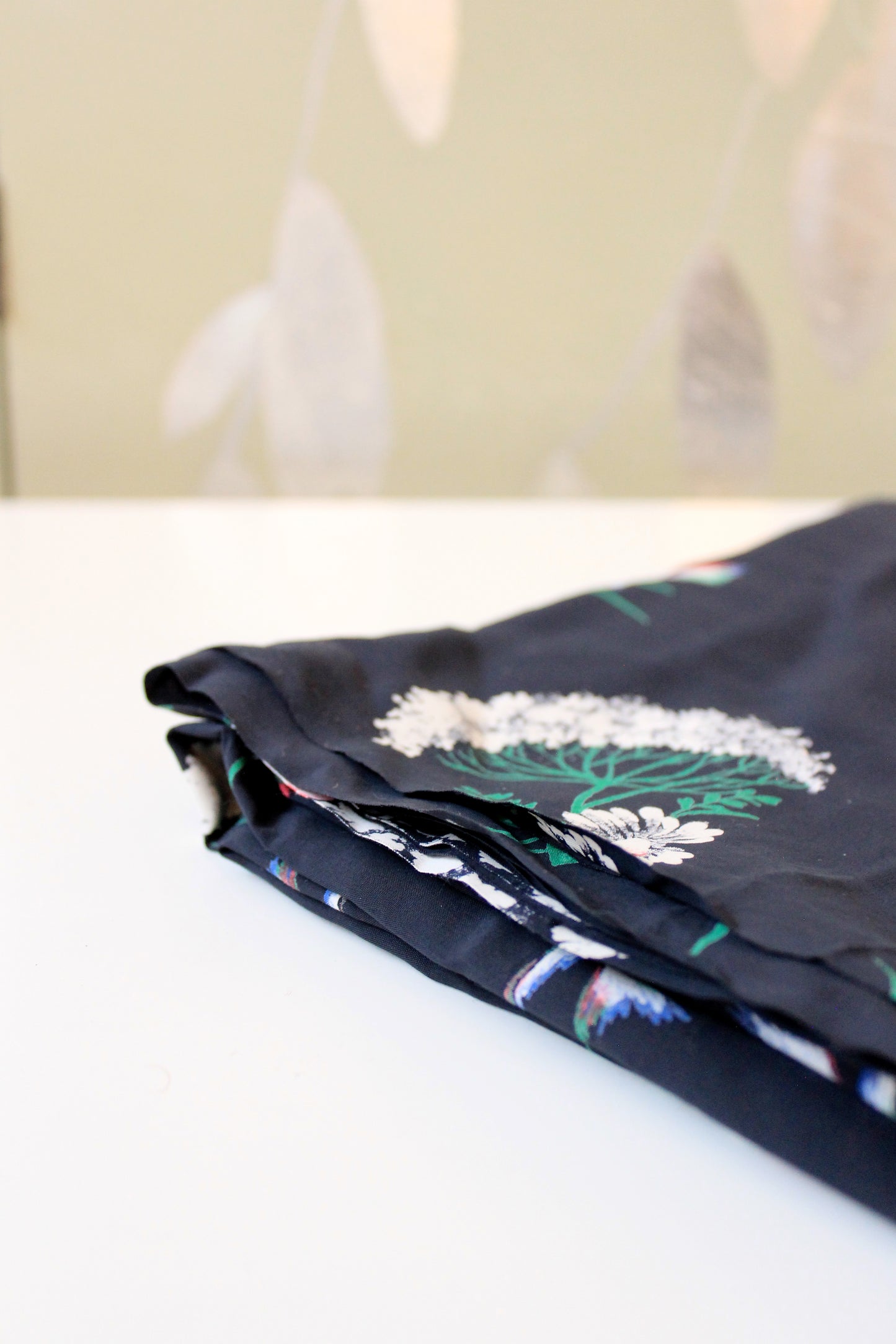 1940s Navy Blue Rayon Fabric With Hummingbirds Flying Though Flowers, 4 Yards