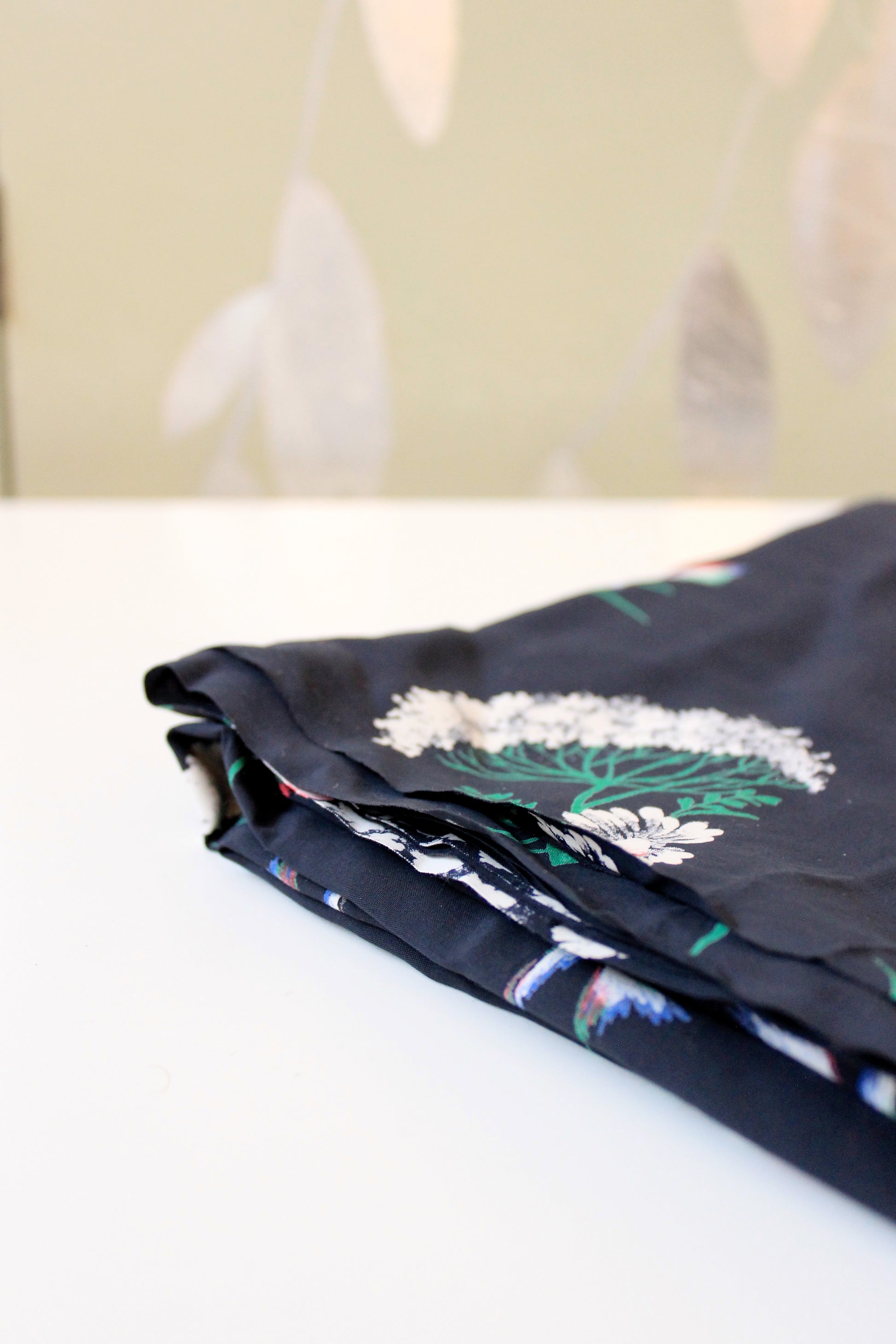 1940s Navy Blue Rayon Fabric With Hummingbirds Flying Though Flowers, 4 Yards