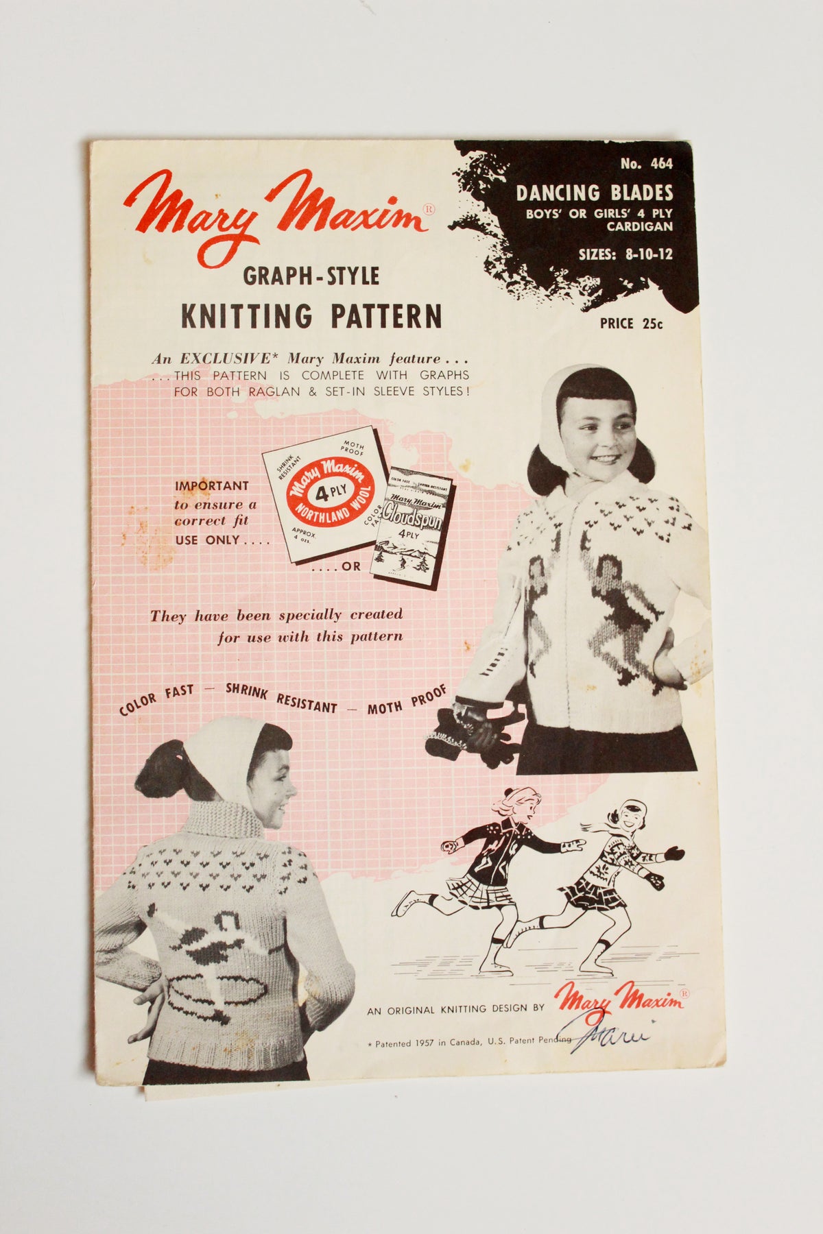 1950s Mary Maxim Boys Or Girls 4 ply Kitting Pattern 464, Dancing Blades Cardigan