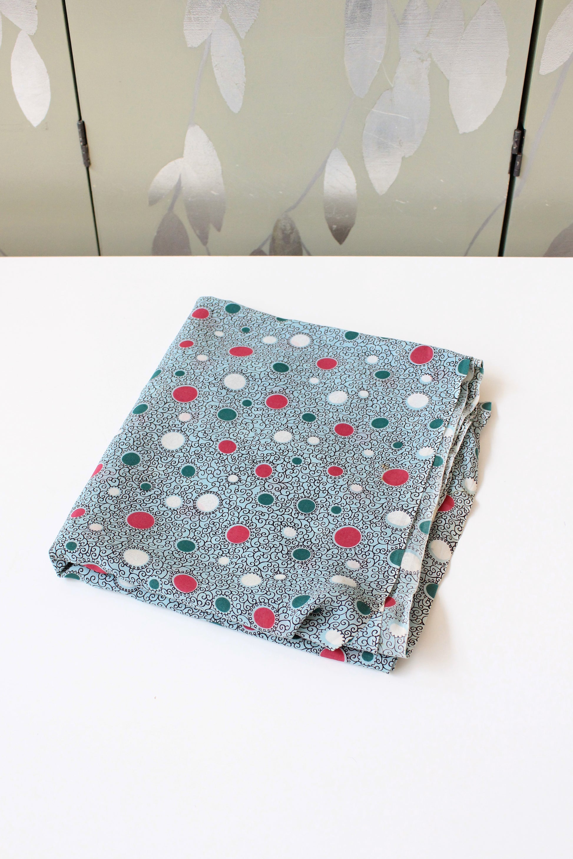 1940s Turquoise With Magenta And White Circles Rayon Fabric , 3.7 Yards