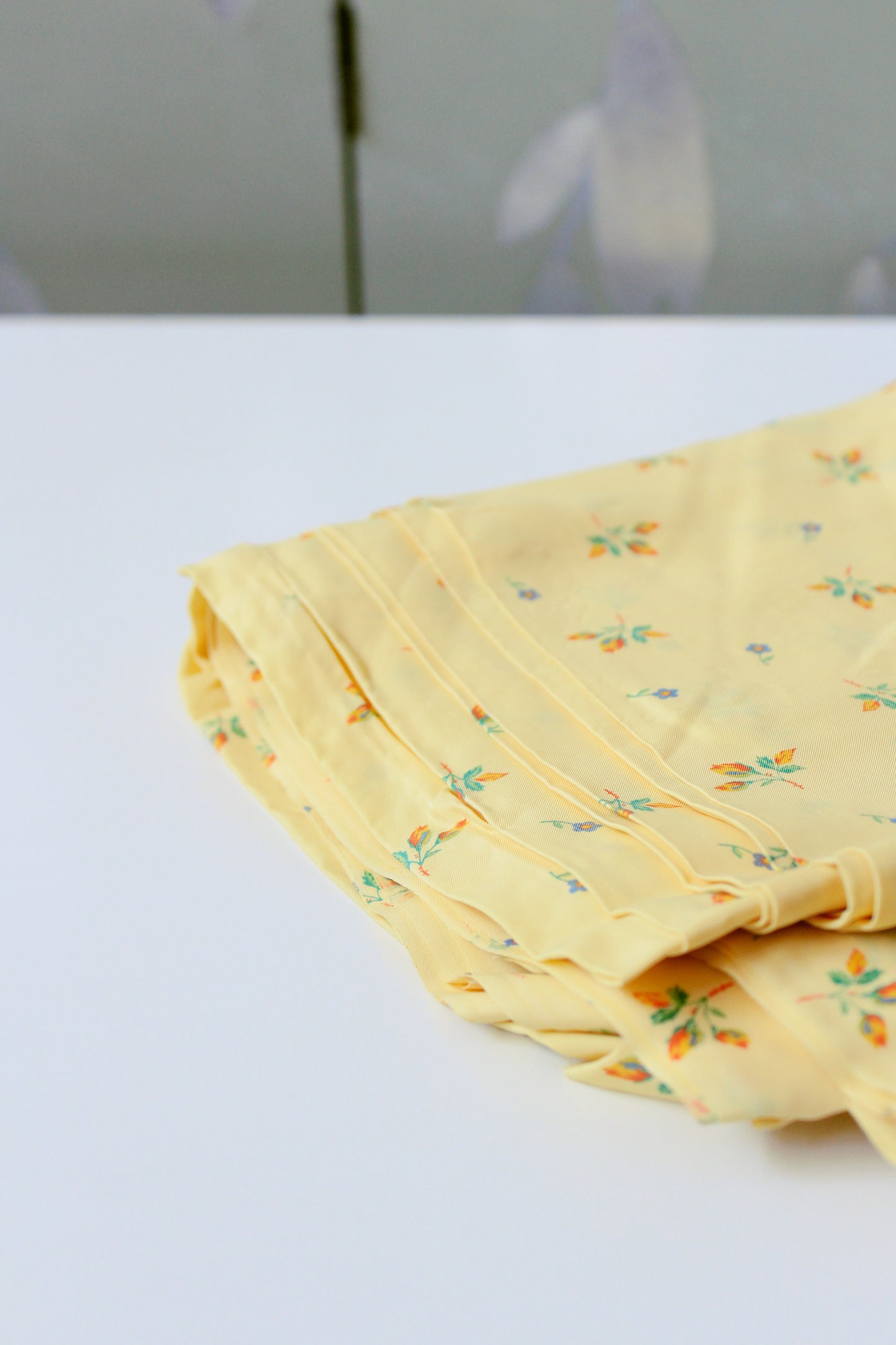 1940s Butter Yellow Small Ditsy Floral Print Rayon Sewing Fabric, 7 Yards