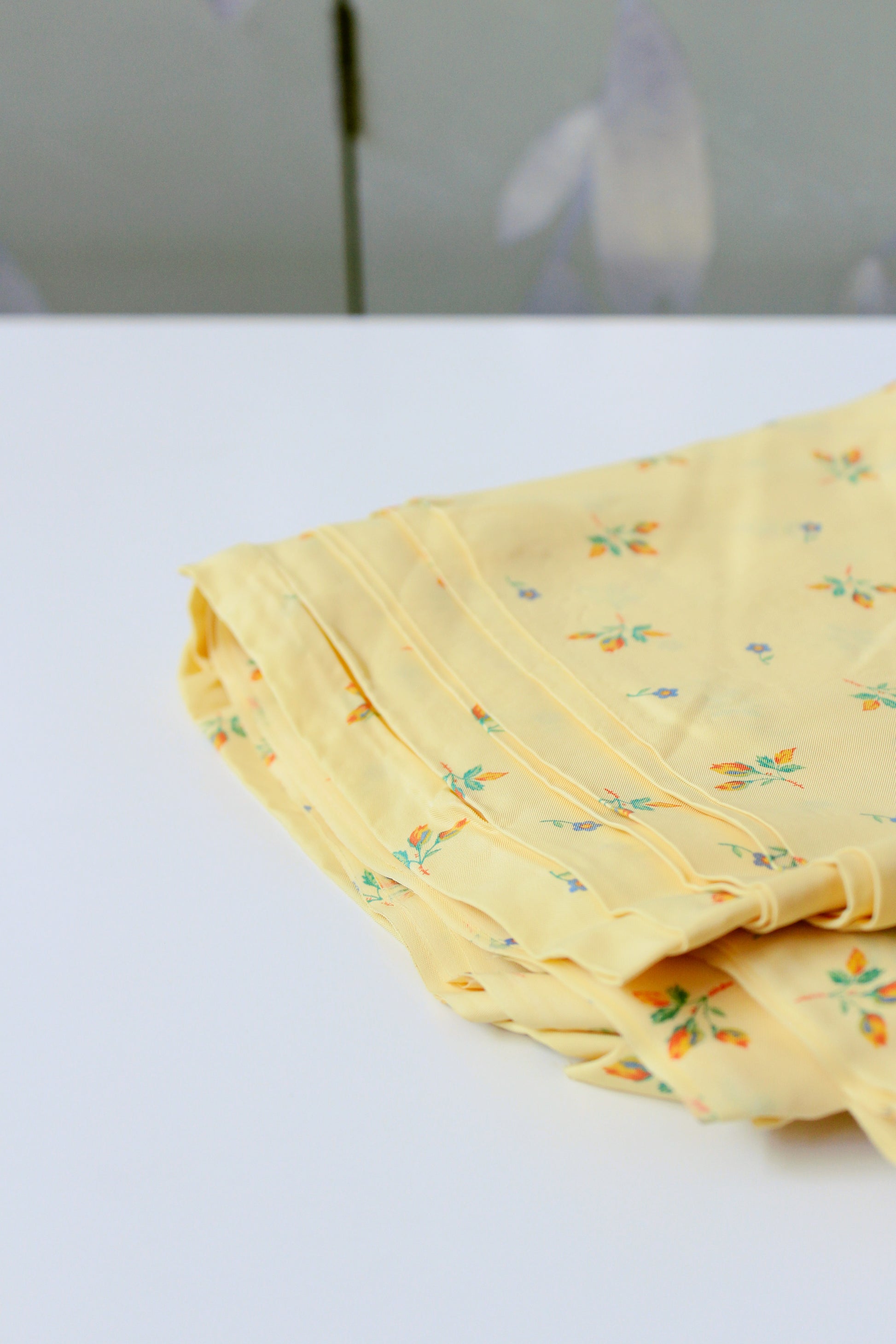 1940s Butter Yellow Small Ditsy Floral Print Rayon Sewing Fabric, 7 Yards
