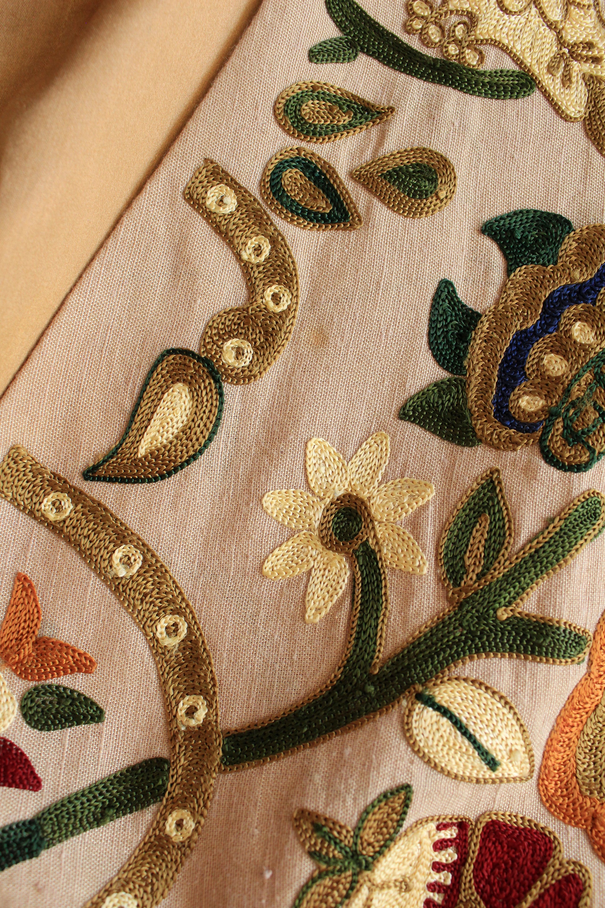 Whimsical Cream Floral and Bird Embroidered Vest, Made In India, Large