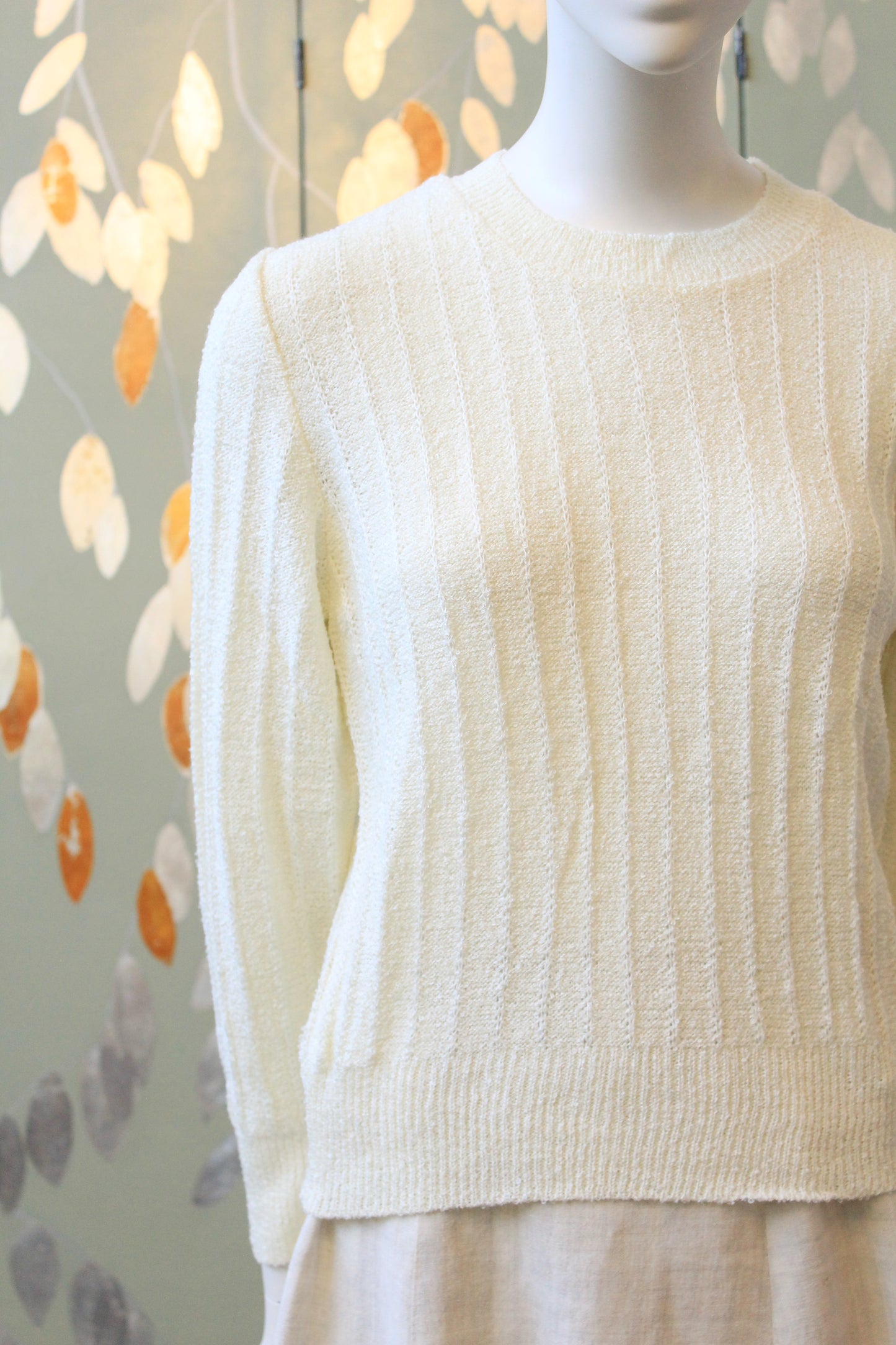 1980s Cream Deadstock Long Sleeve Crew Neck Top, Small