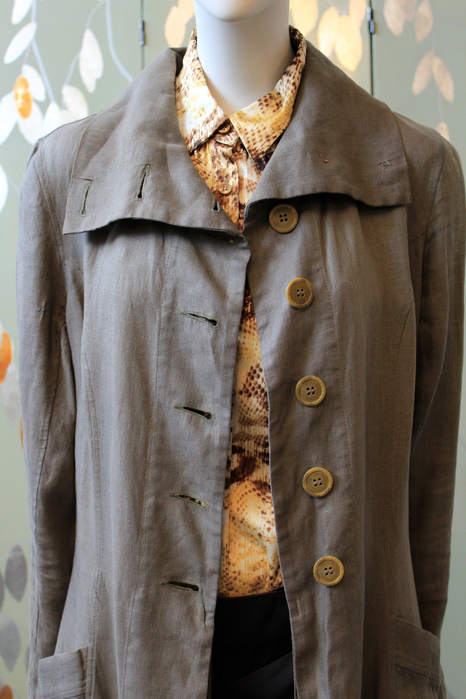 1990s Nina Mdvani Timeless Grey Linen Collared Jacket Jacket, XS