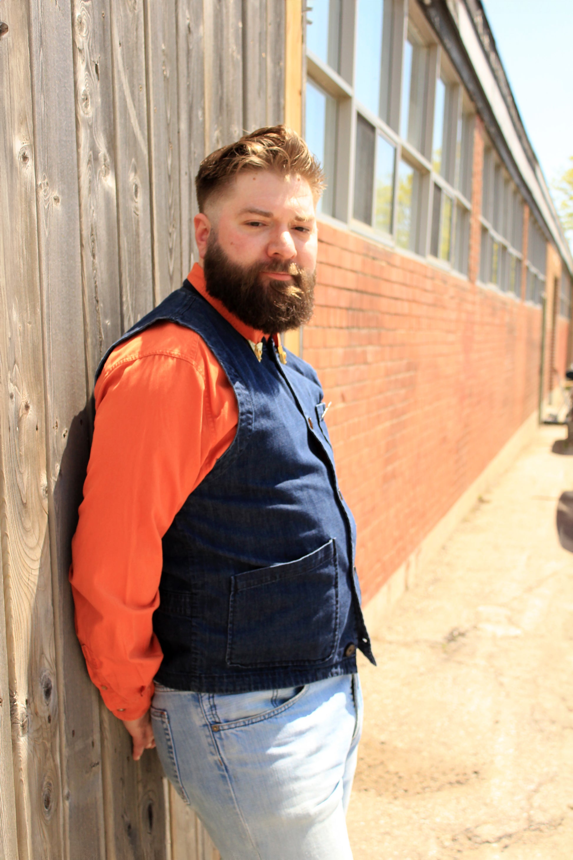 Men's Universal Works Navy Cotton Denim Chore Waistcoat, XL