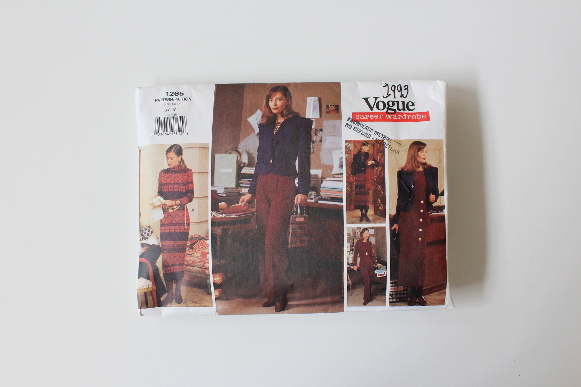 1990s Multi-piece Vogue Career Wardrobe 1265 Sewing Pattern, Jacket/Dress/Top/skirt/Pants, Uncut Size 6-10