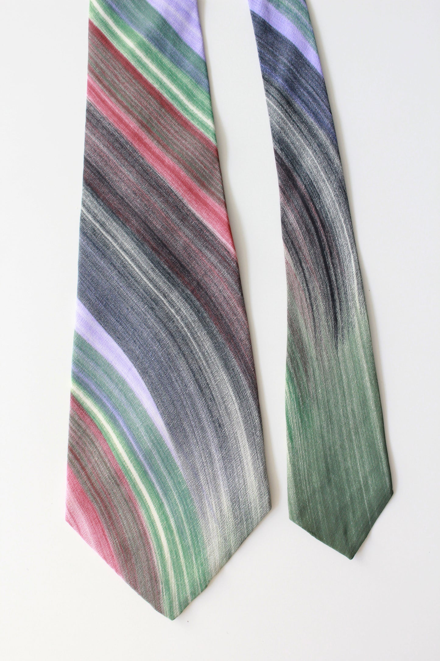 Vintage 1950s Purple/Green/Magenta/Grey Stripe Hand Painted Rayon Tie