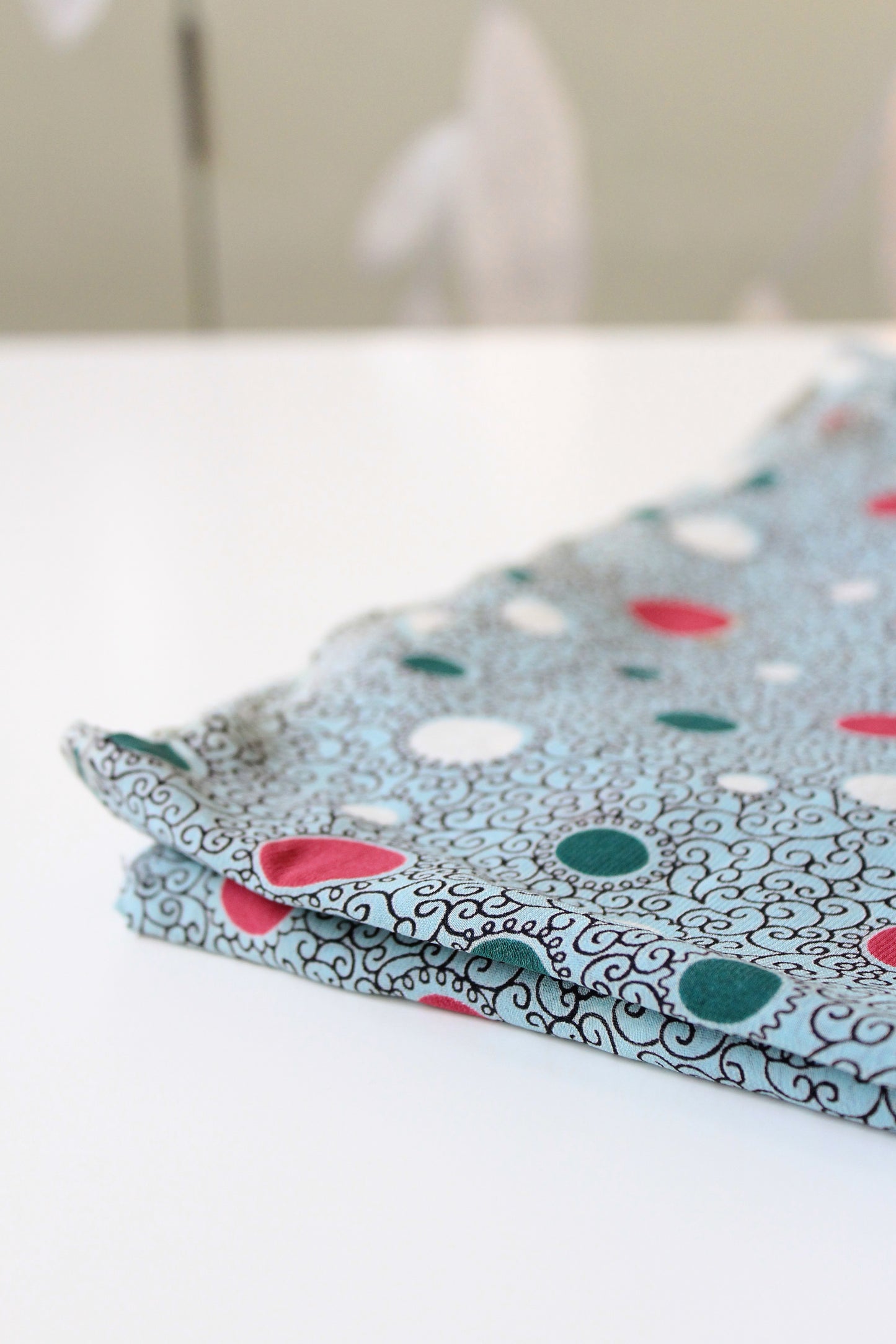 1940s Turquoise With Magenta And White Circles Rayon Fabric , 3.7 Yards