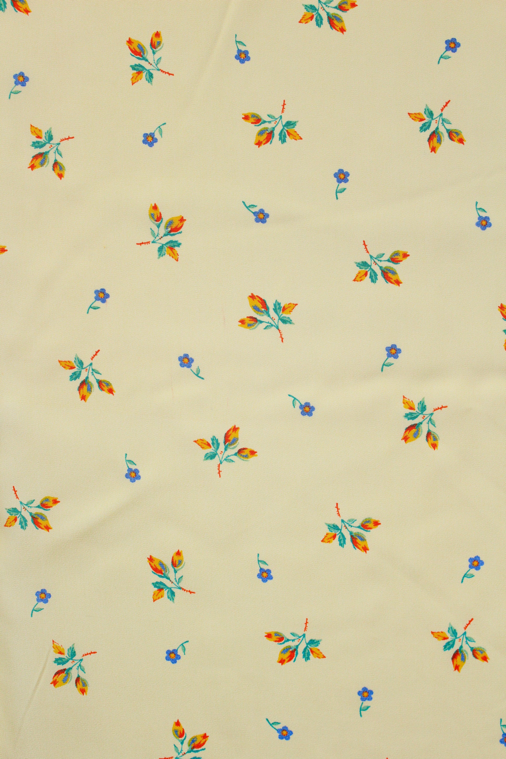 1940s Butter Yellow Small Ditsy Floral Print Rayon Sewing Fabric, 7 Yards