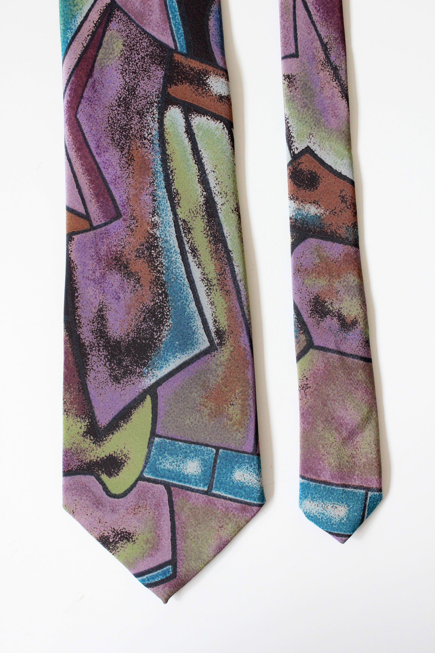 1990s Abstract Geometric Print Purple And Green Tie 