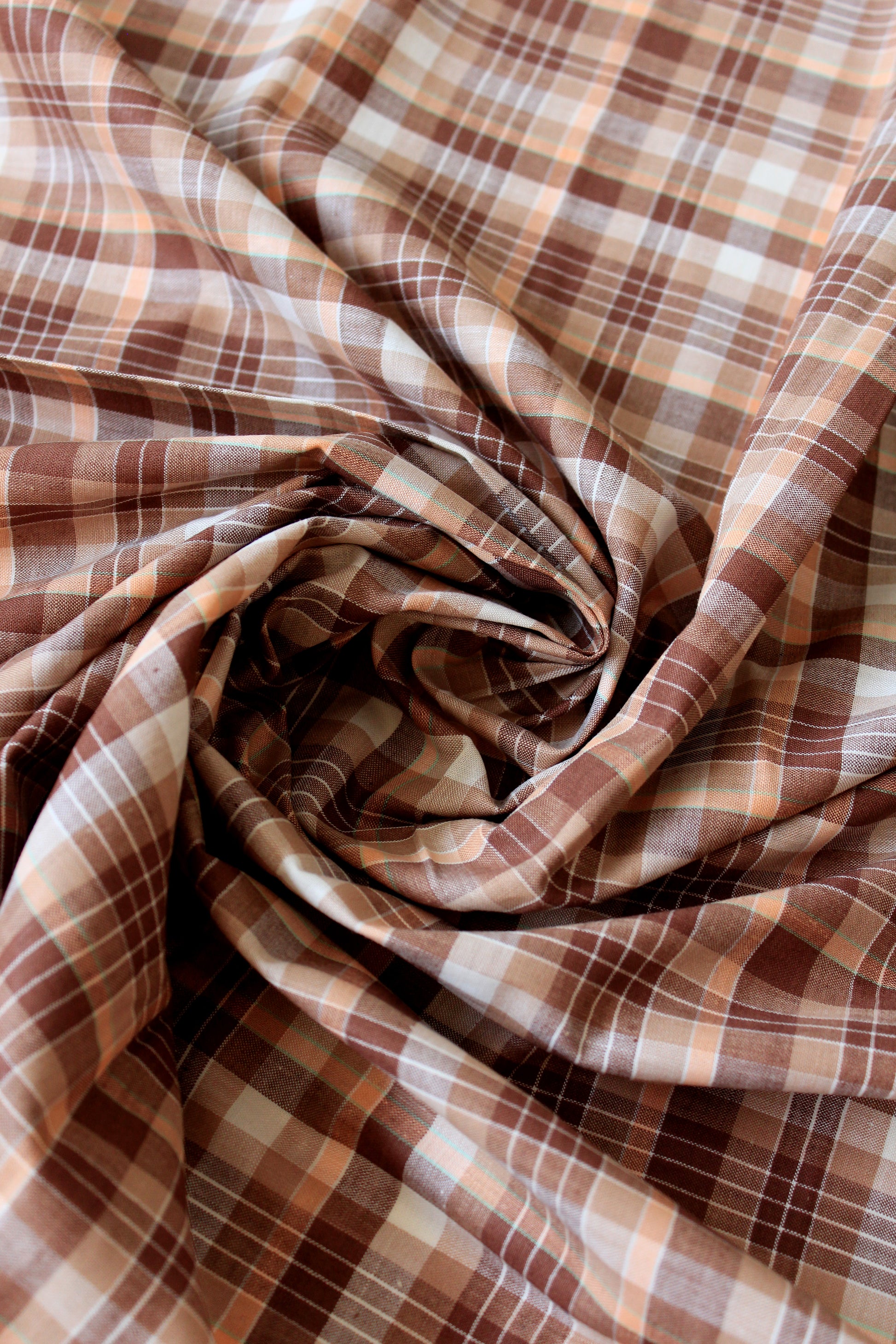 1960s Autumnal  Brown And Orange Vintage Plaid Cotton Fabric, 7.3 Yards