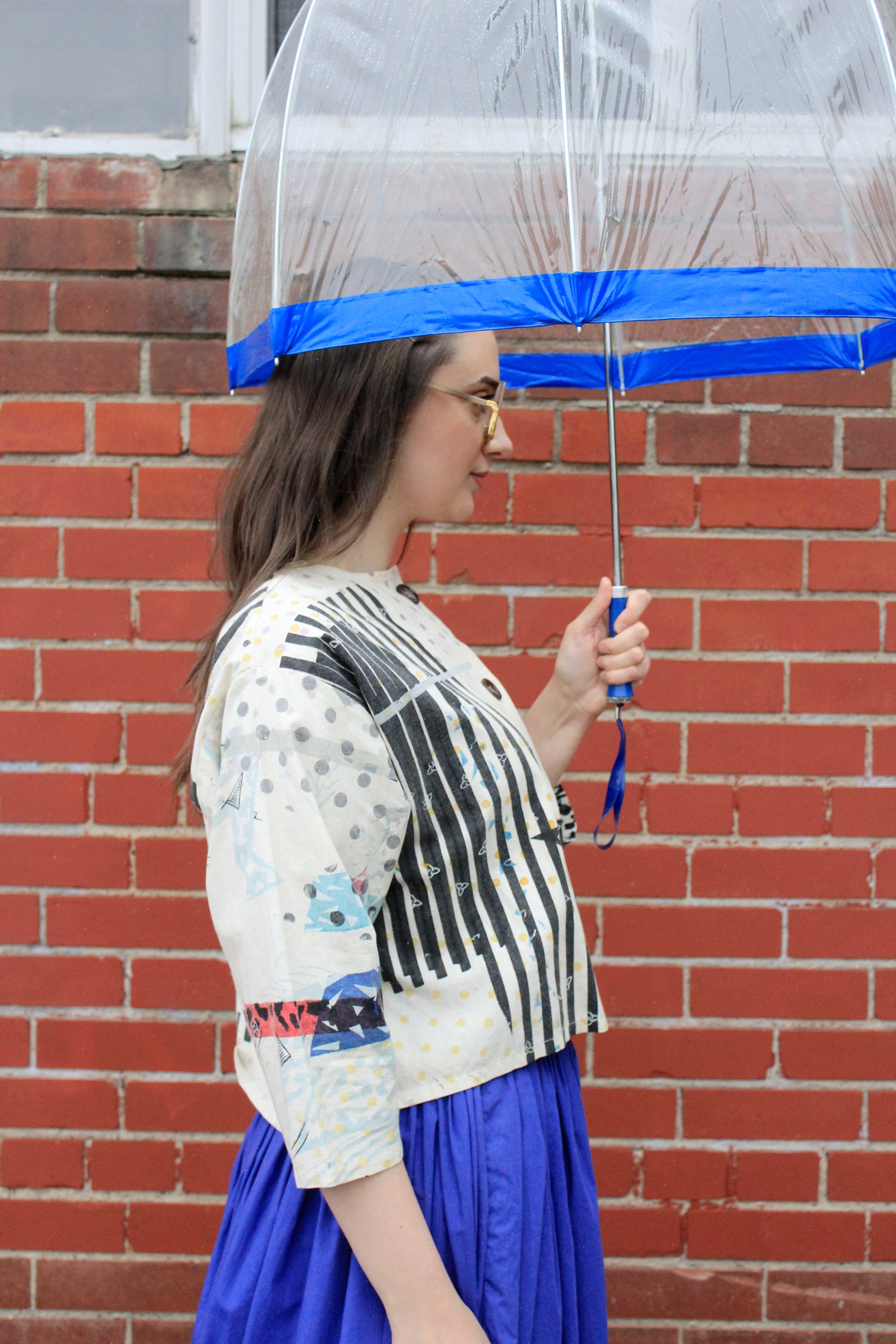 Vintage 1990s Hand Printed Button-Up Canadiana Crop Top, Large