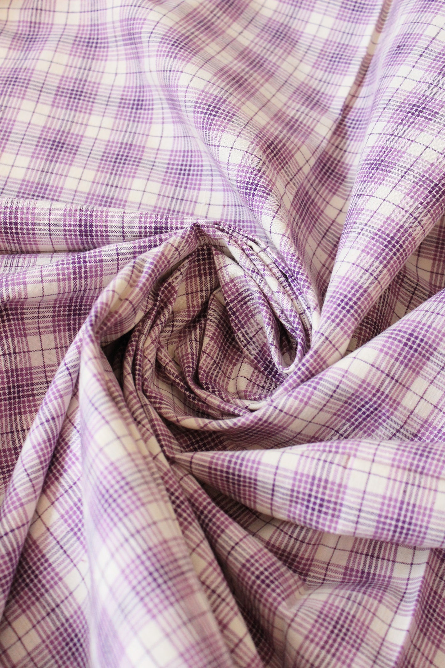 1920s Purple And White Plaid Cotton Sewing Fabric, 9.5 Yards